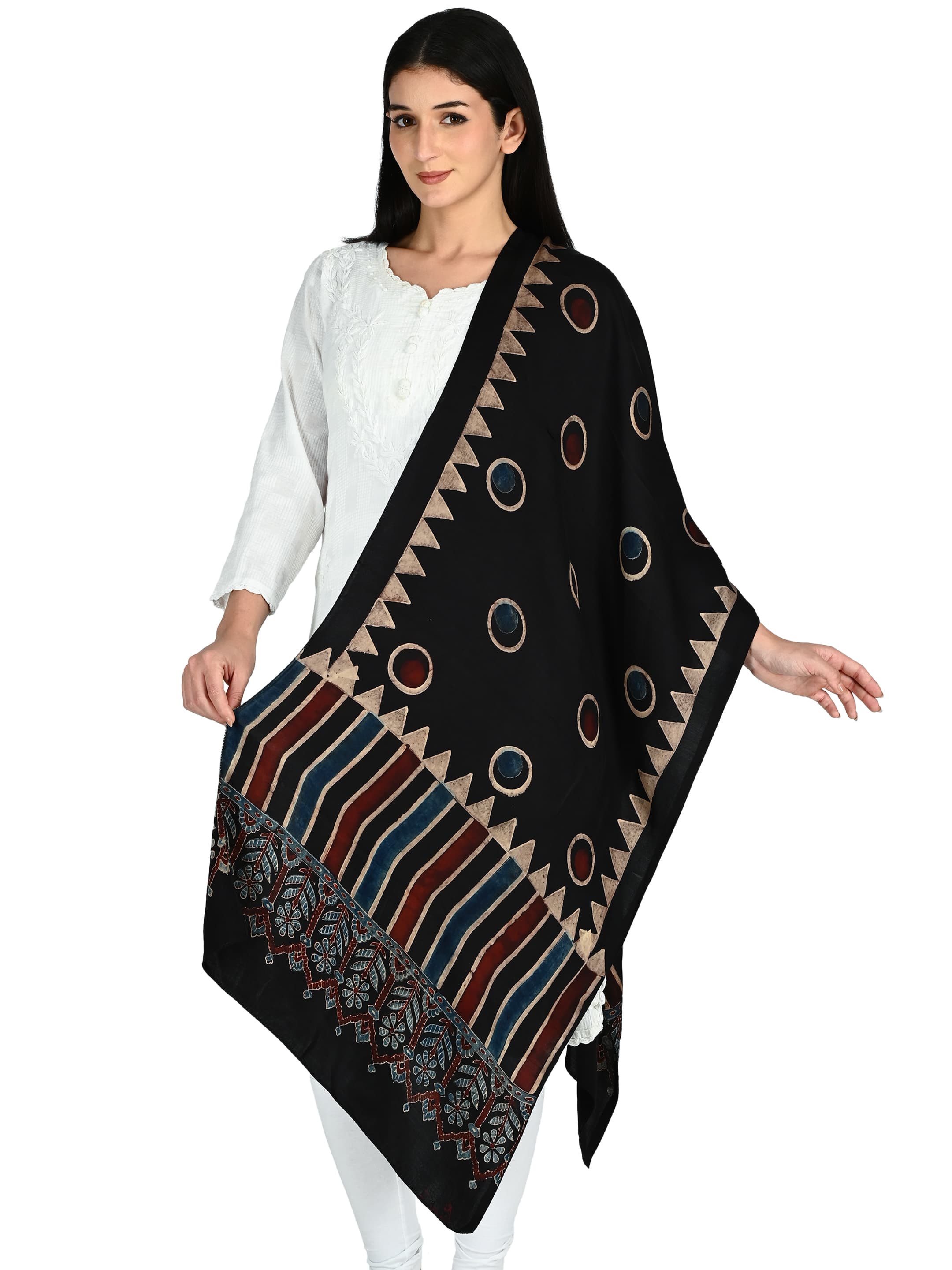 Black Ajrakh Circle Border Dupatta