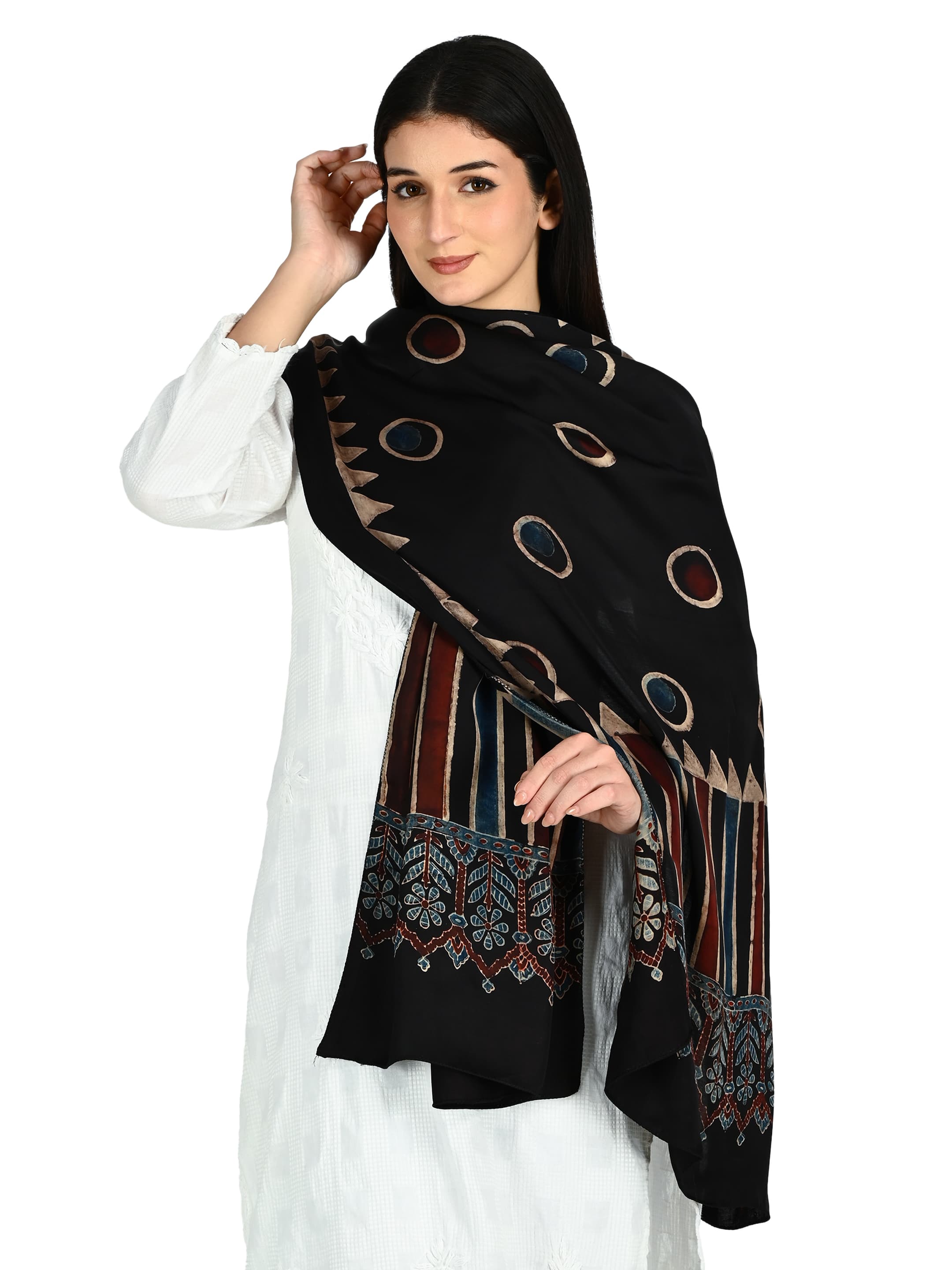 Black Ajrakh Circle Border Dupatta 3