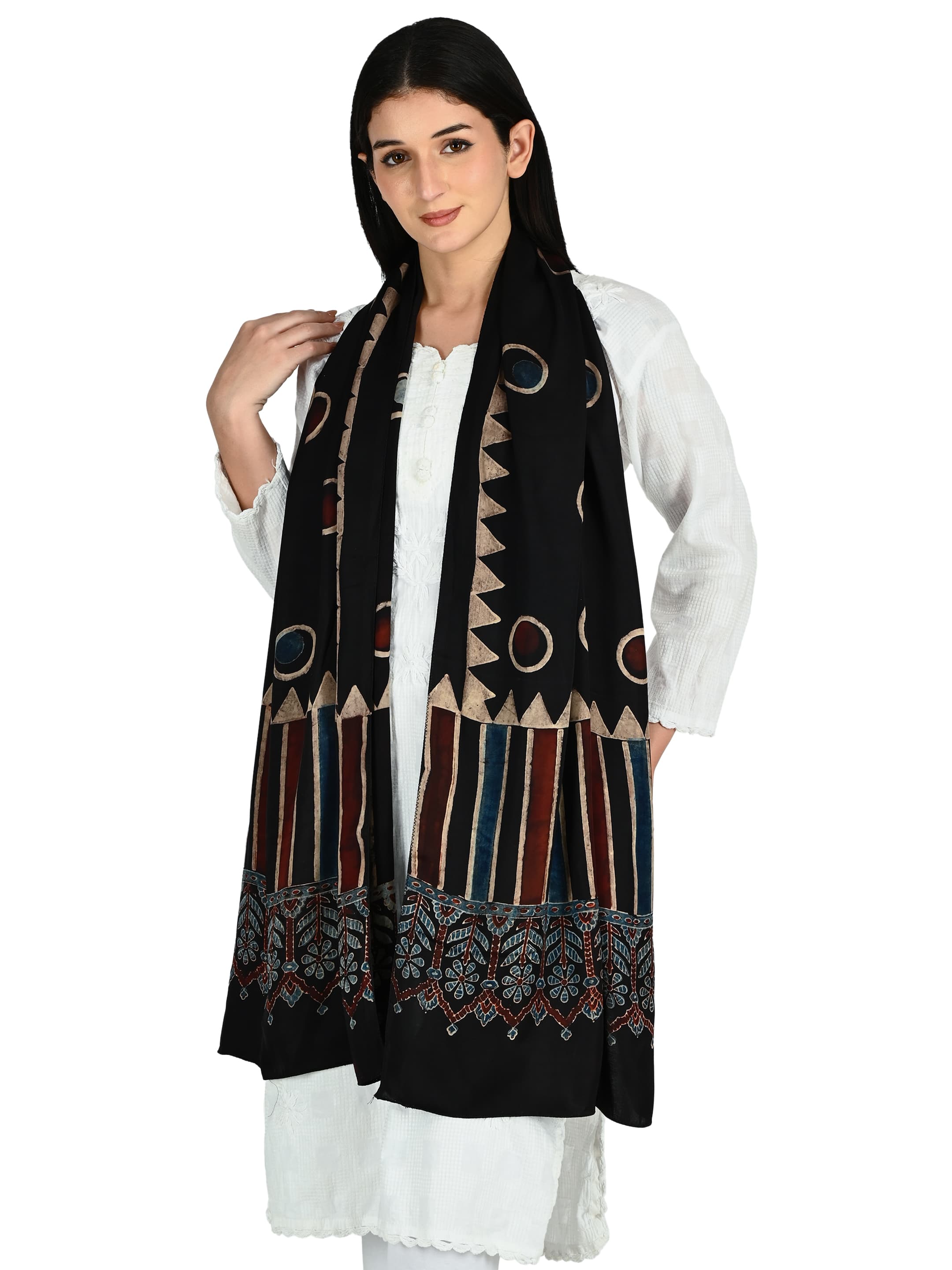 Black Ajrakh Circle Border Dupatta 4