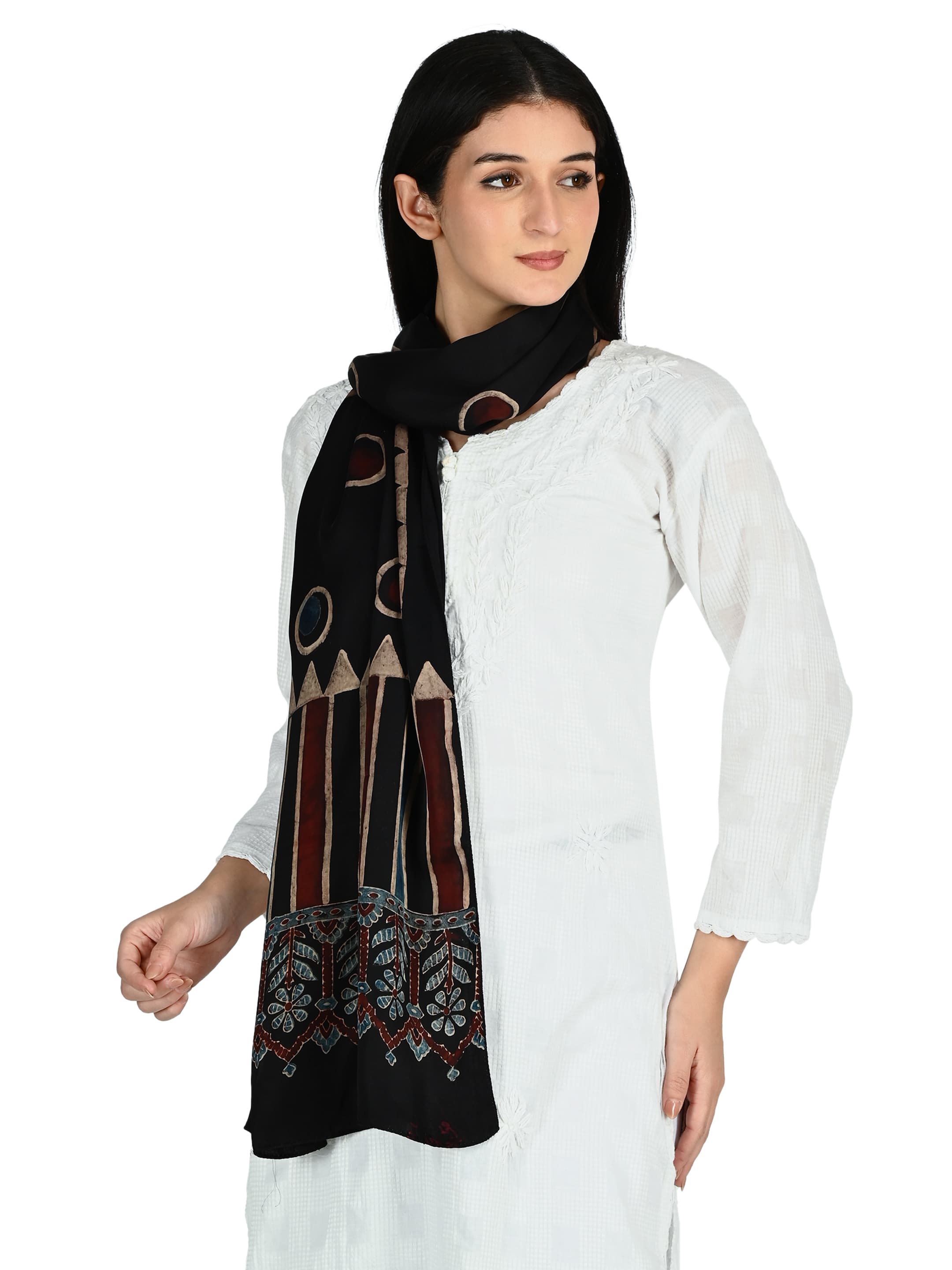 Black Ajrakh Circle Border Dupatta 5
