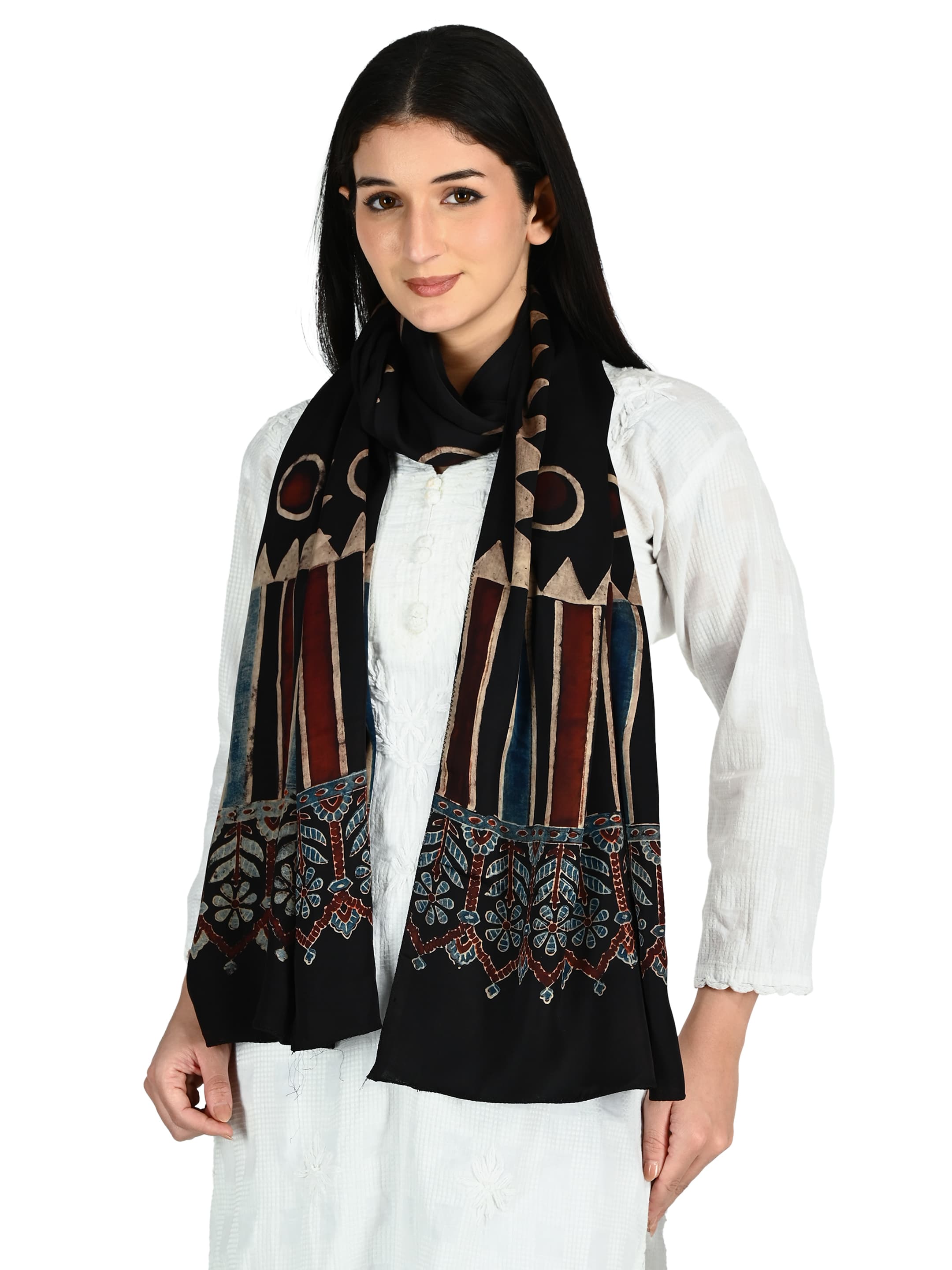 Black Ajrakh Circle Border Dupatta 6