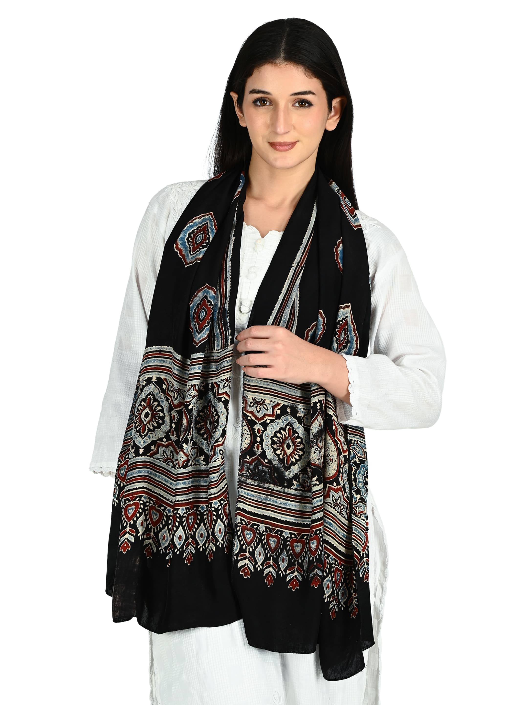 Black Ajrakh Embroidered Dupatta 2