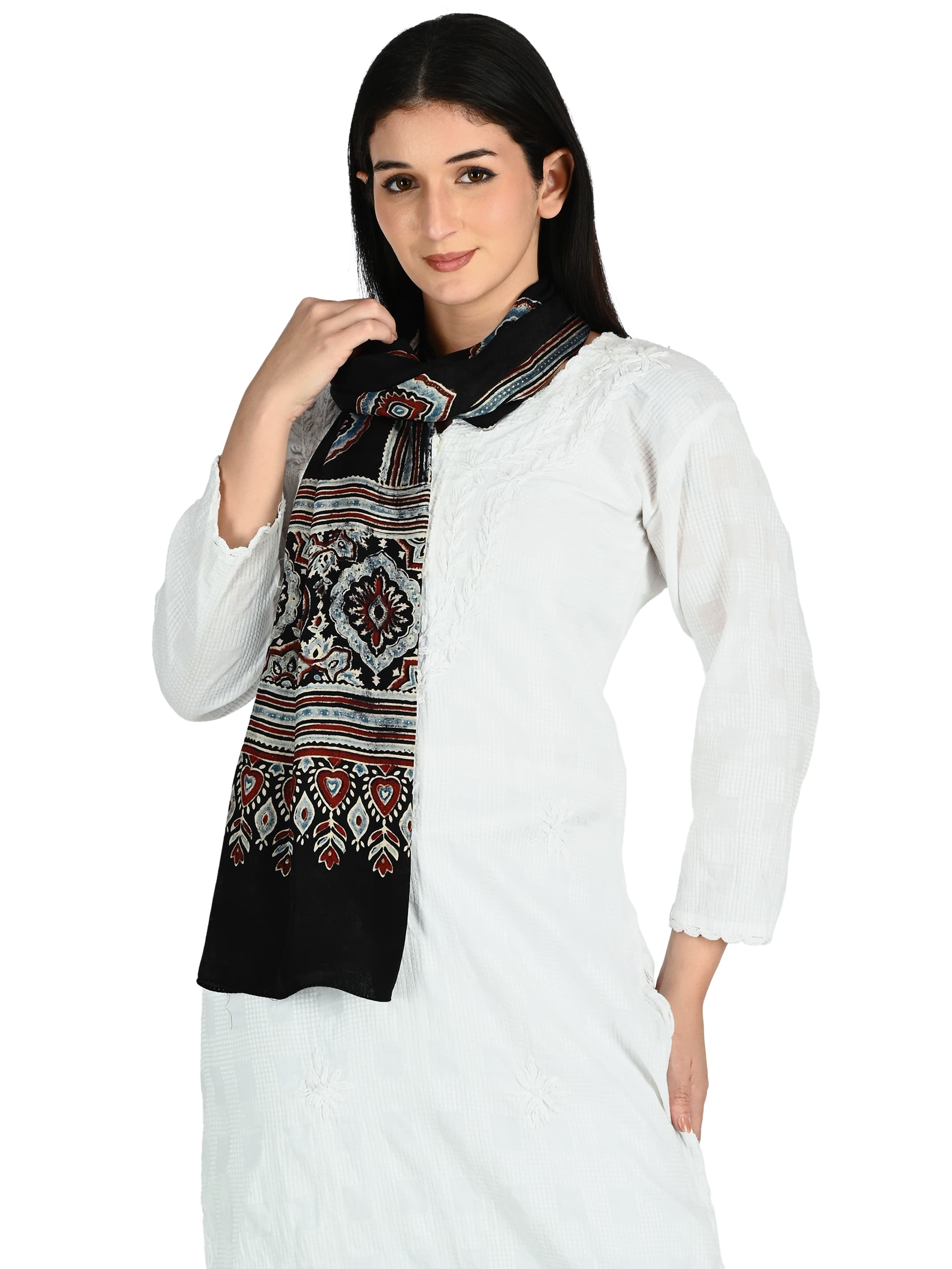 Black Ajrakh Embroidered Dupatta 3