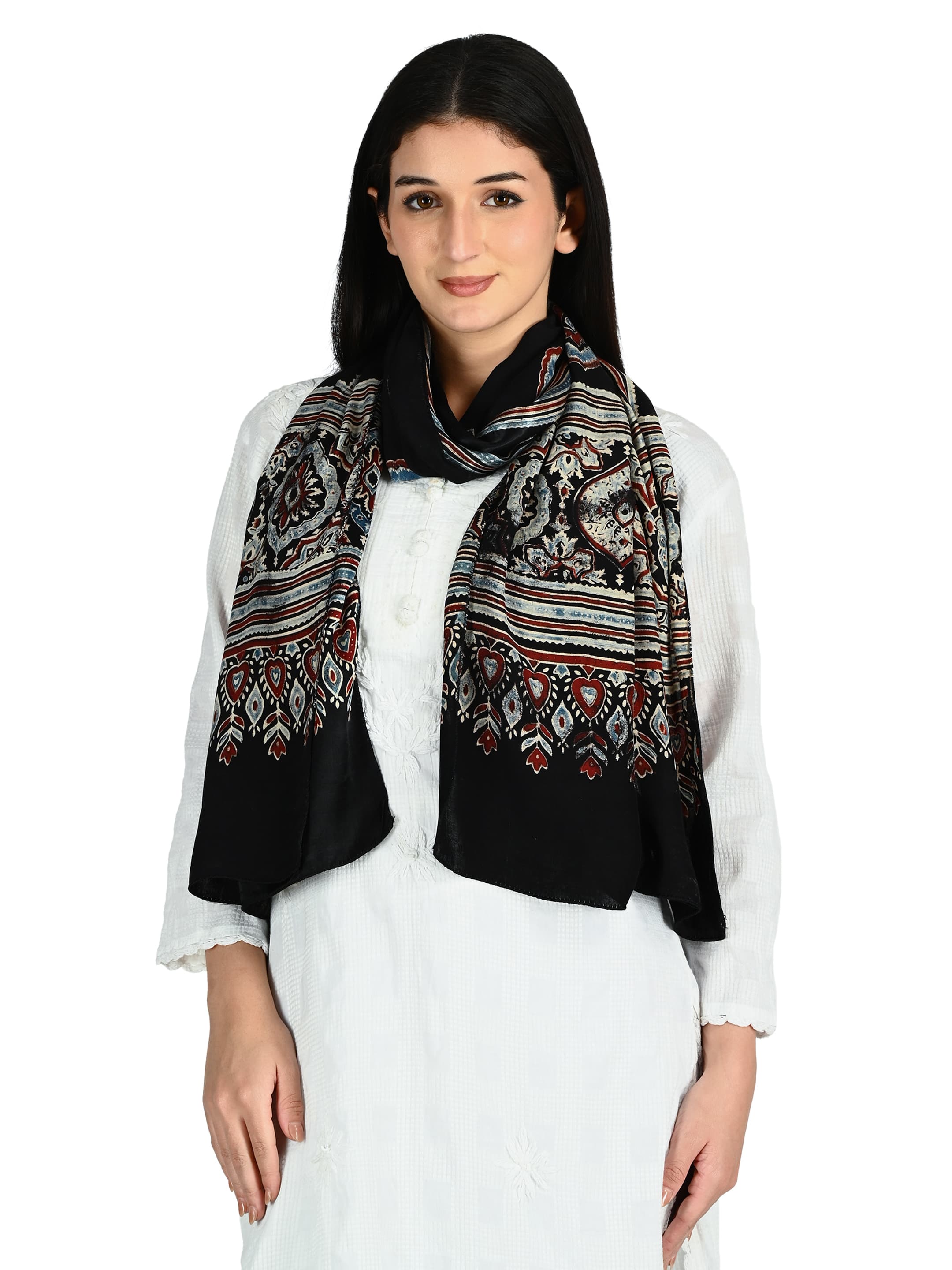 Black Ajrakh Embroidered Dupatta 4