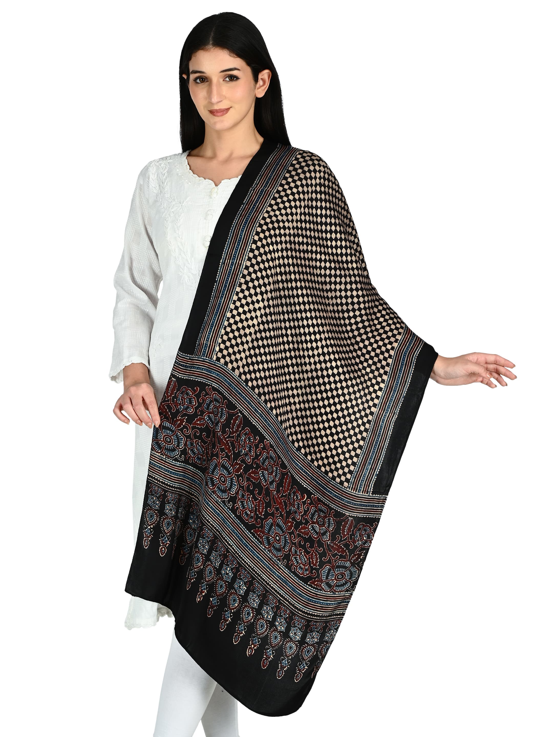 Black Houndstooth & Ajrakh Dupatta