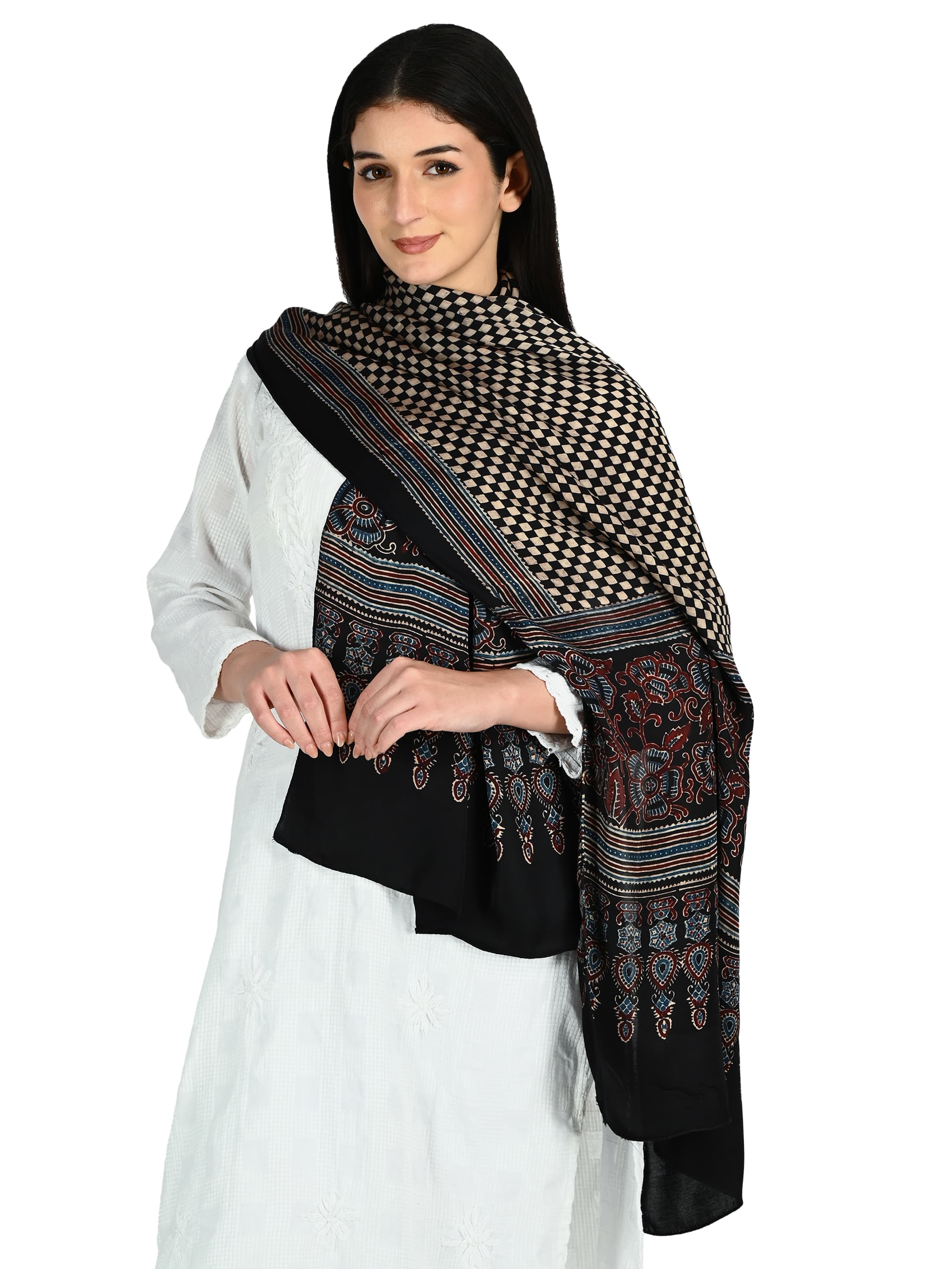 Black Houndstooth & Ajrakh Dupatta 3