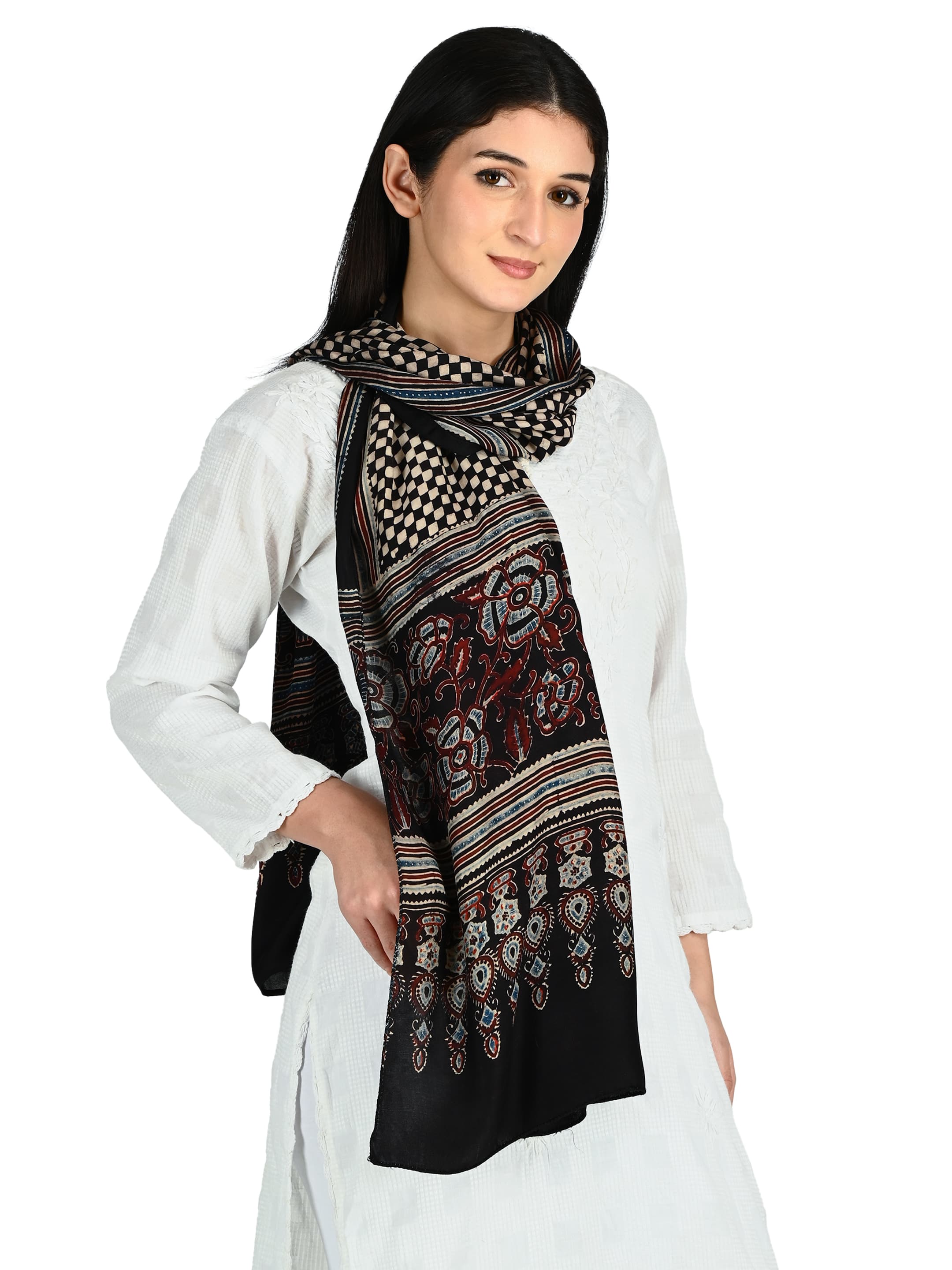 Black Houndstooth & Ajrakh Dupatta 4