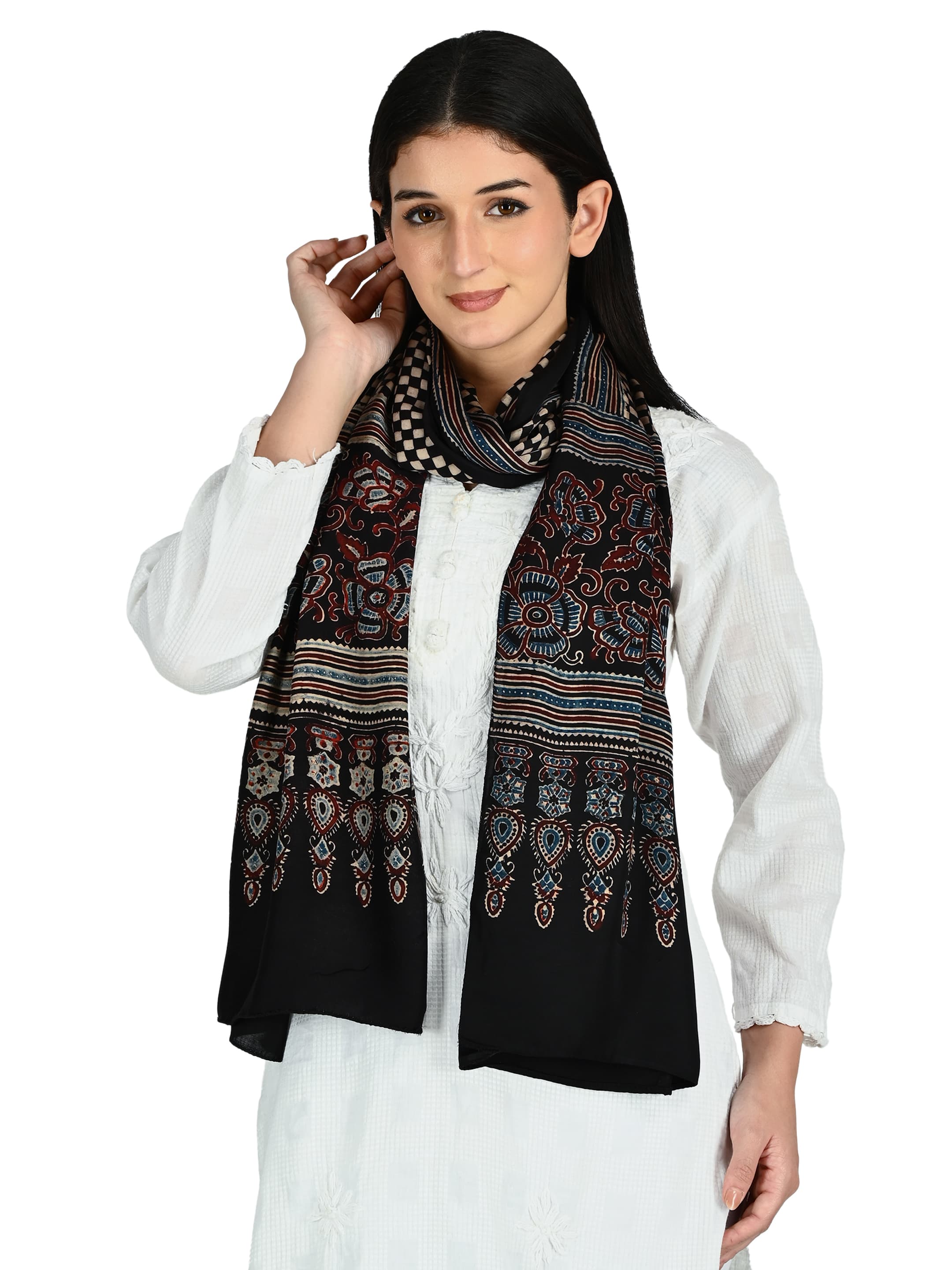 Black Houndstooth & Ajrakh Dupatta 5