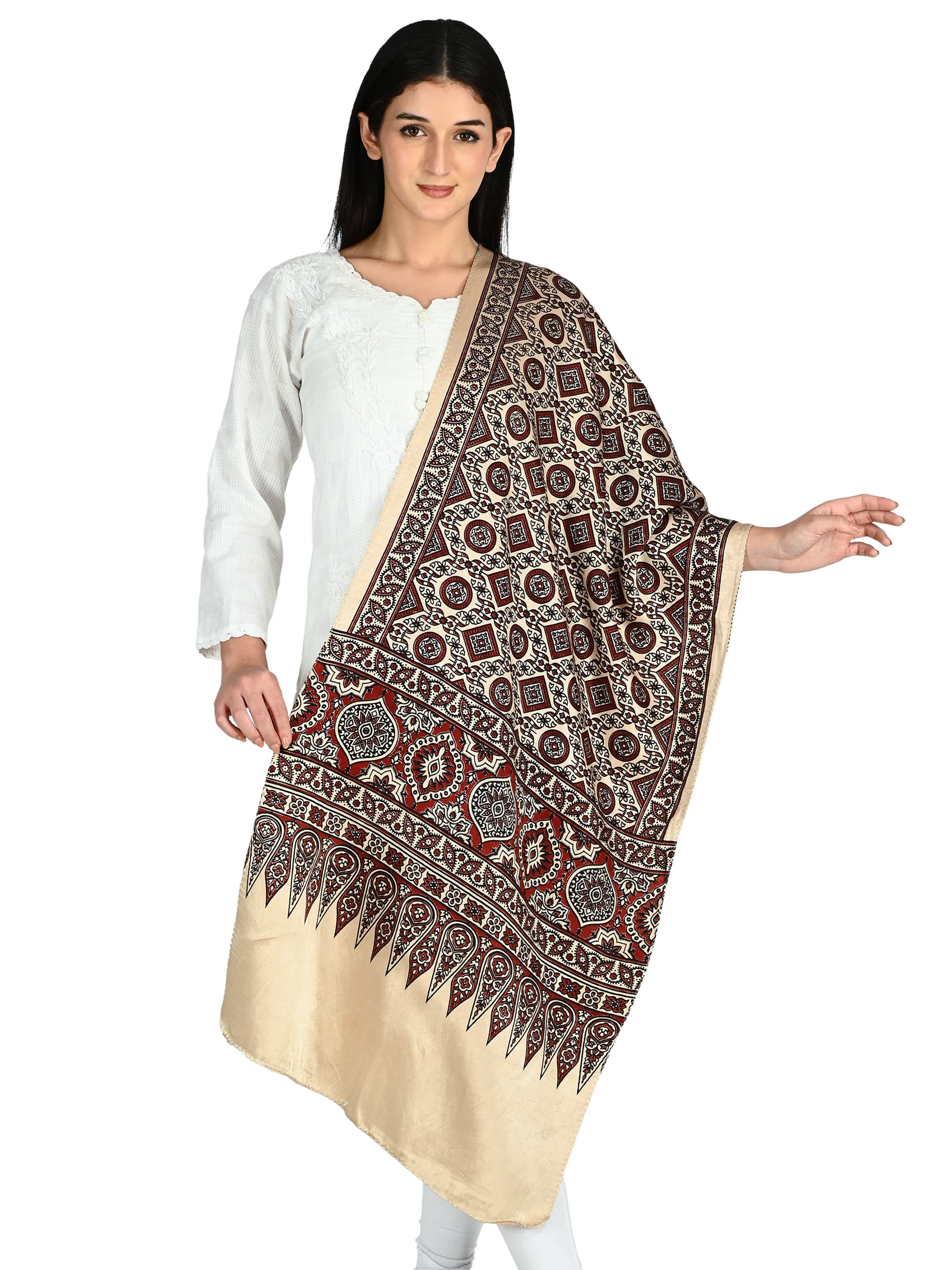 Cream Ajrakh Dupatta