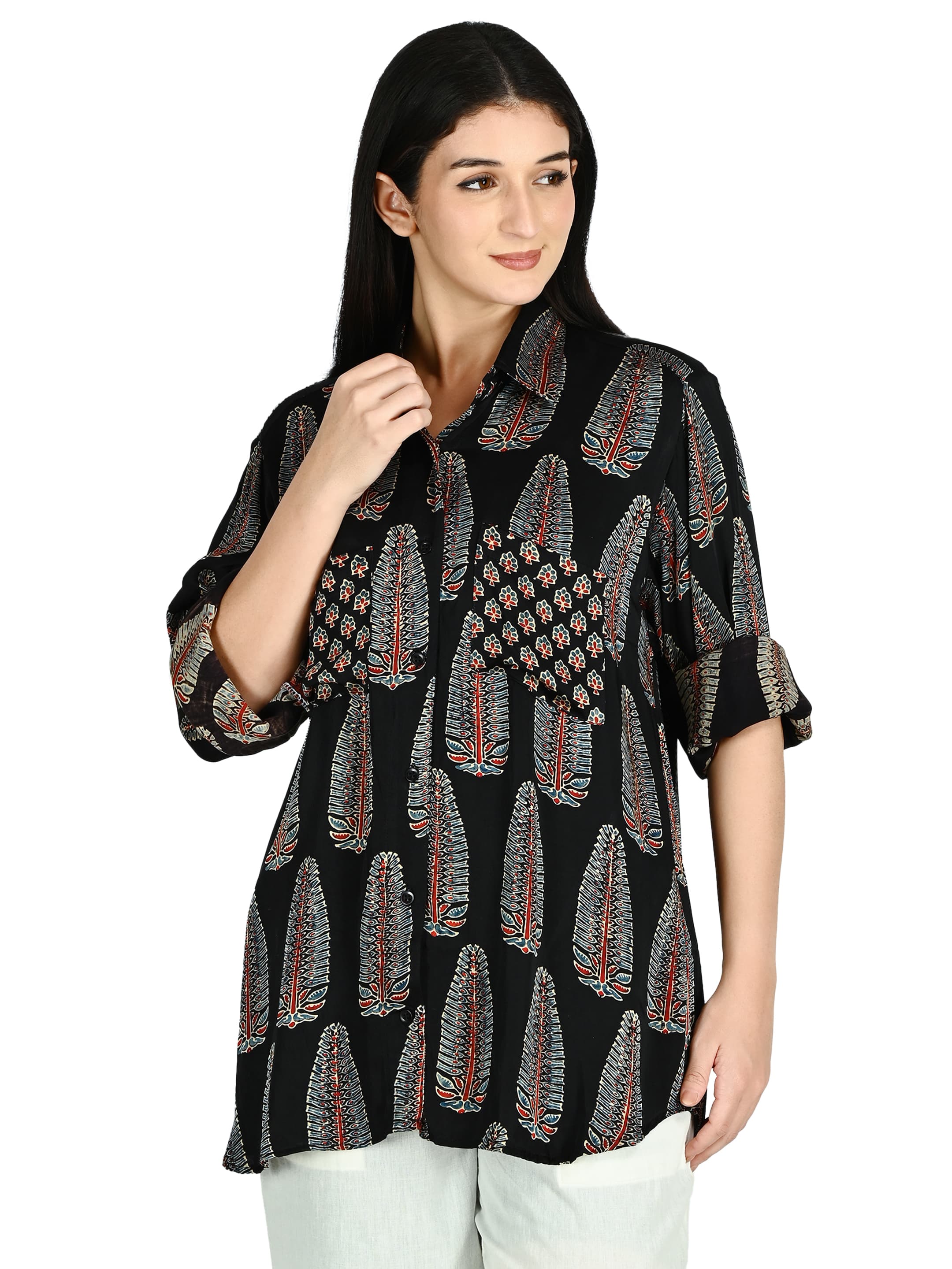 Black Leaf Print Shrug Jacket 2