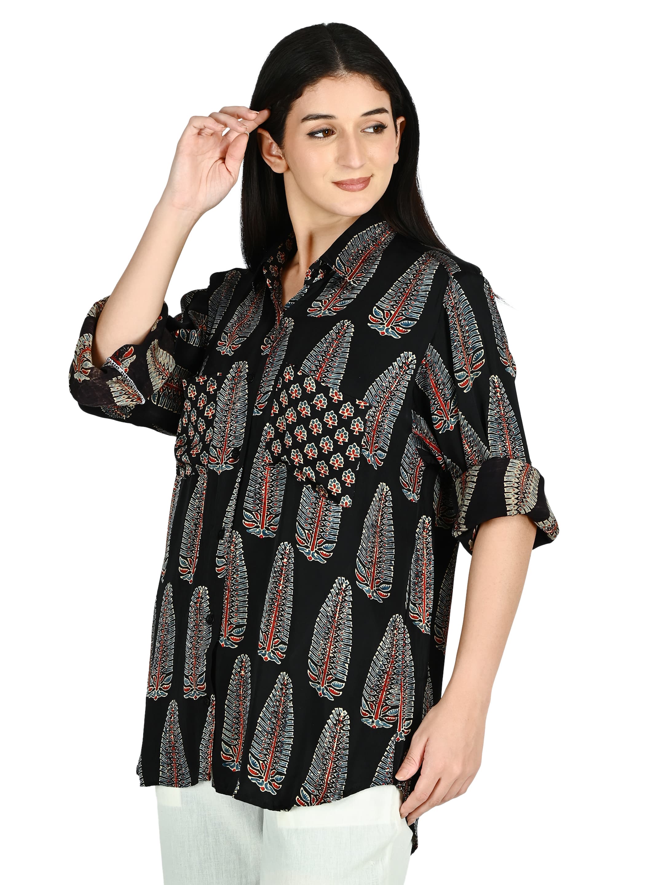 Black Leaf Print Shrug Jacket 3