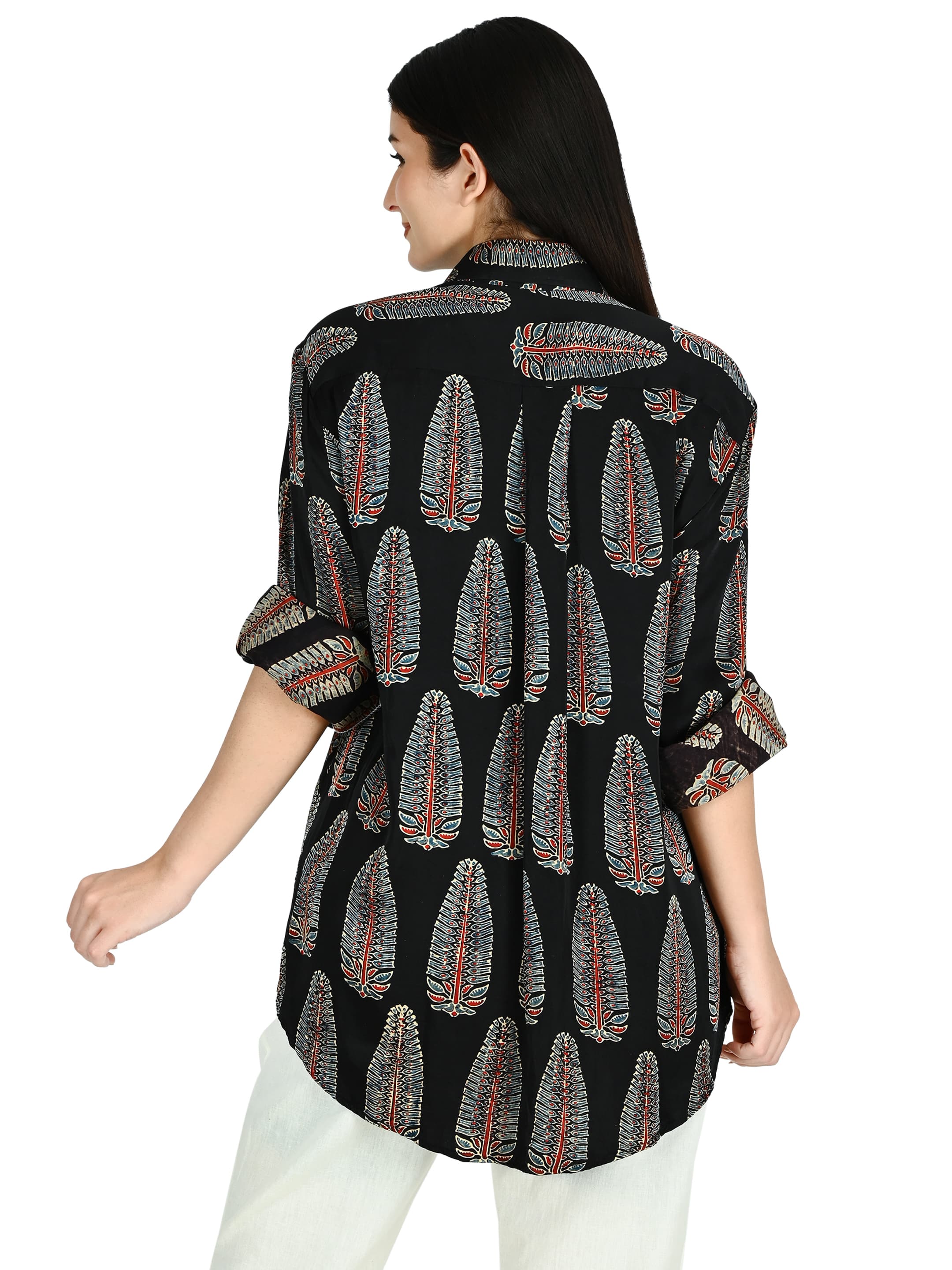 Black Leaf Print Shrug Jacket 4