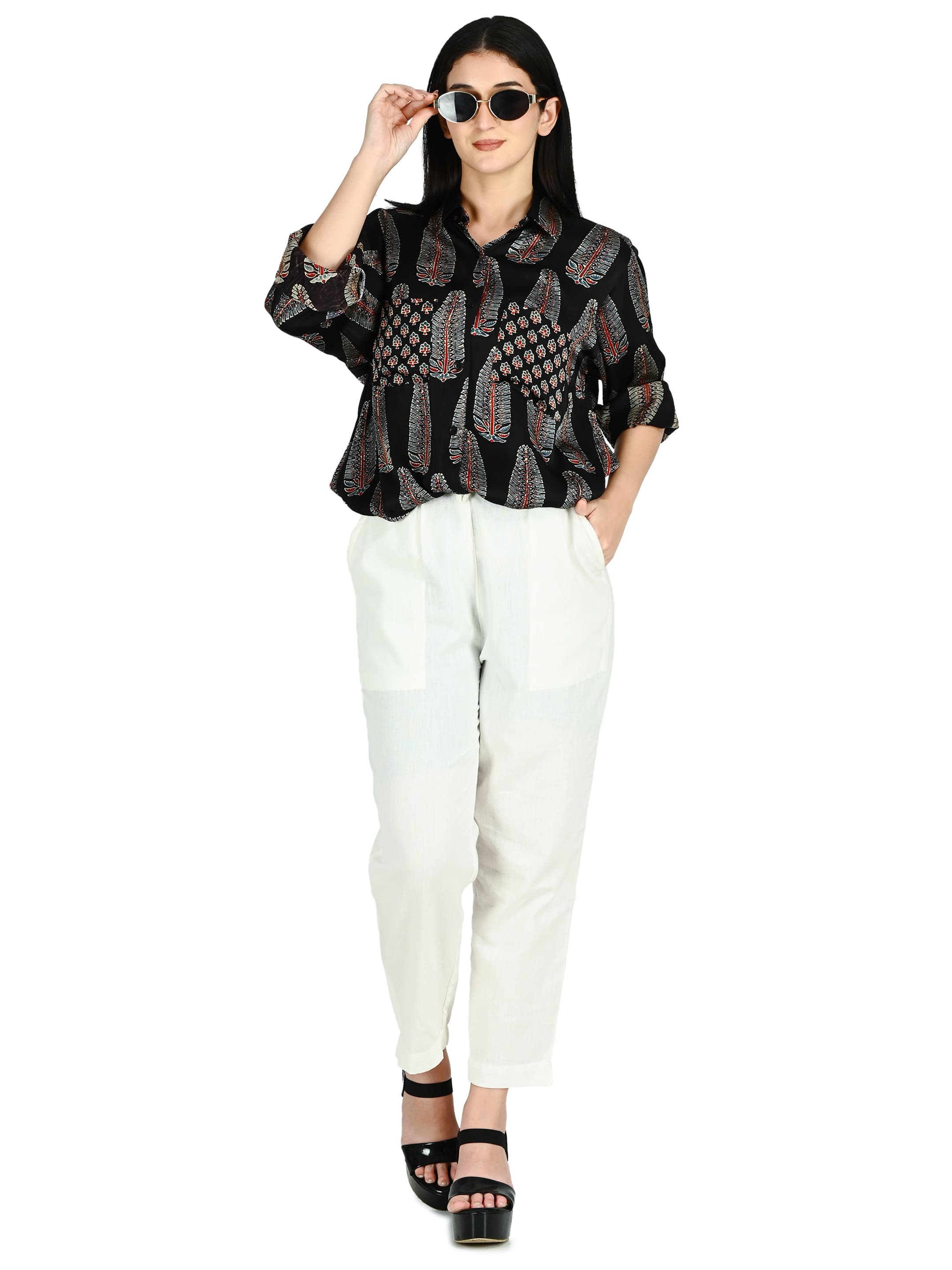 Black Leaf Print Shrug Jacket 6