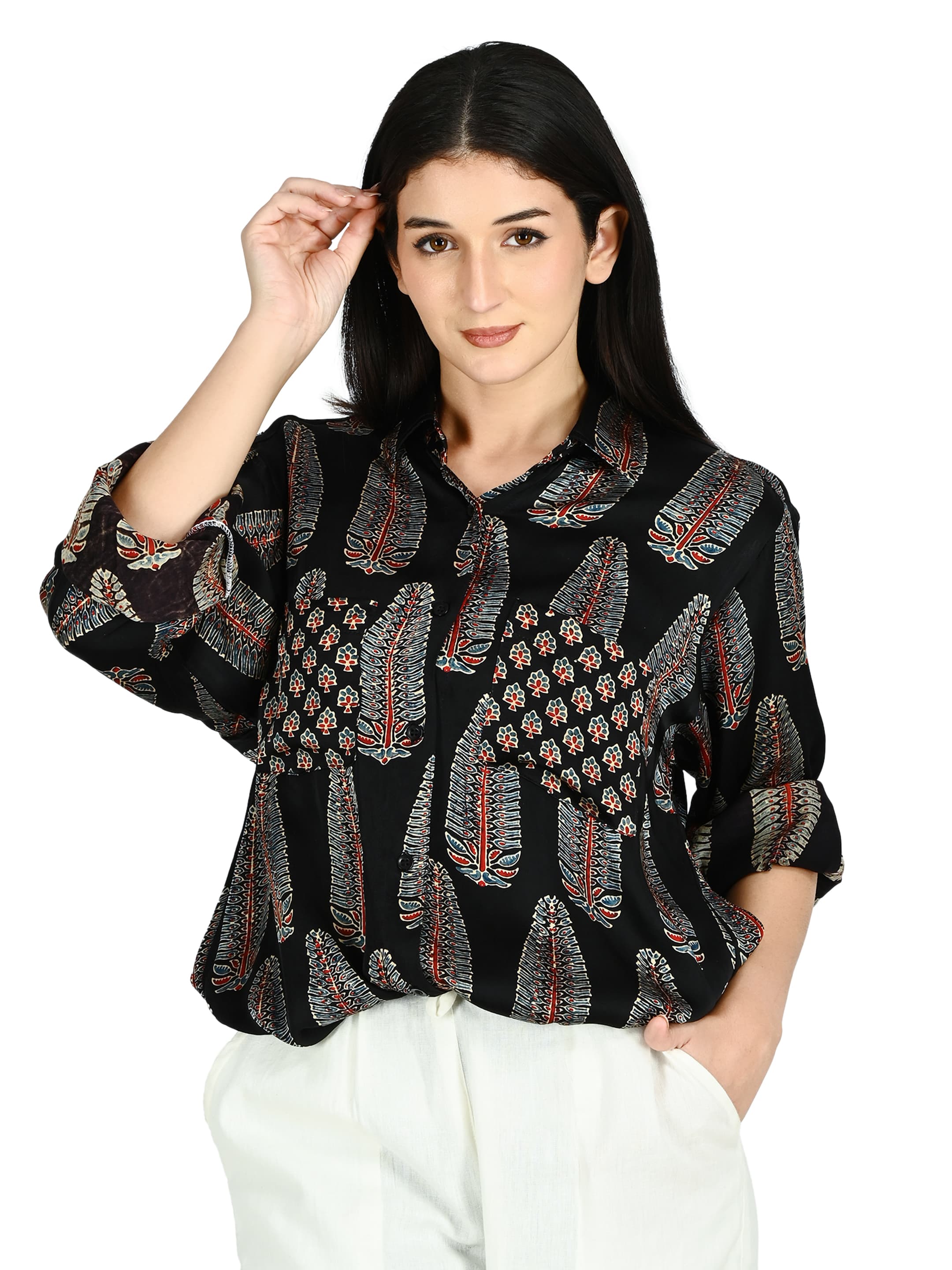 Black Leaf Print Shrug Jacket 7