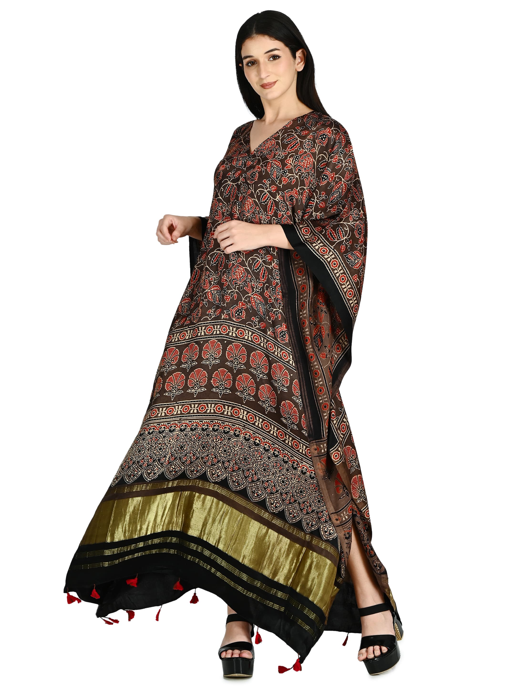 Hand block-printed Ajrakh on Modal silk