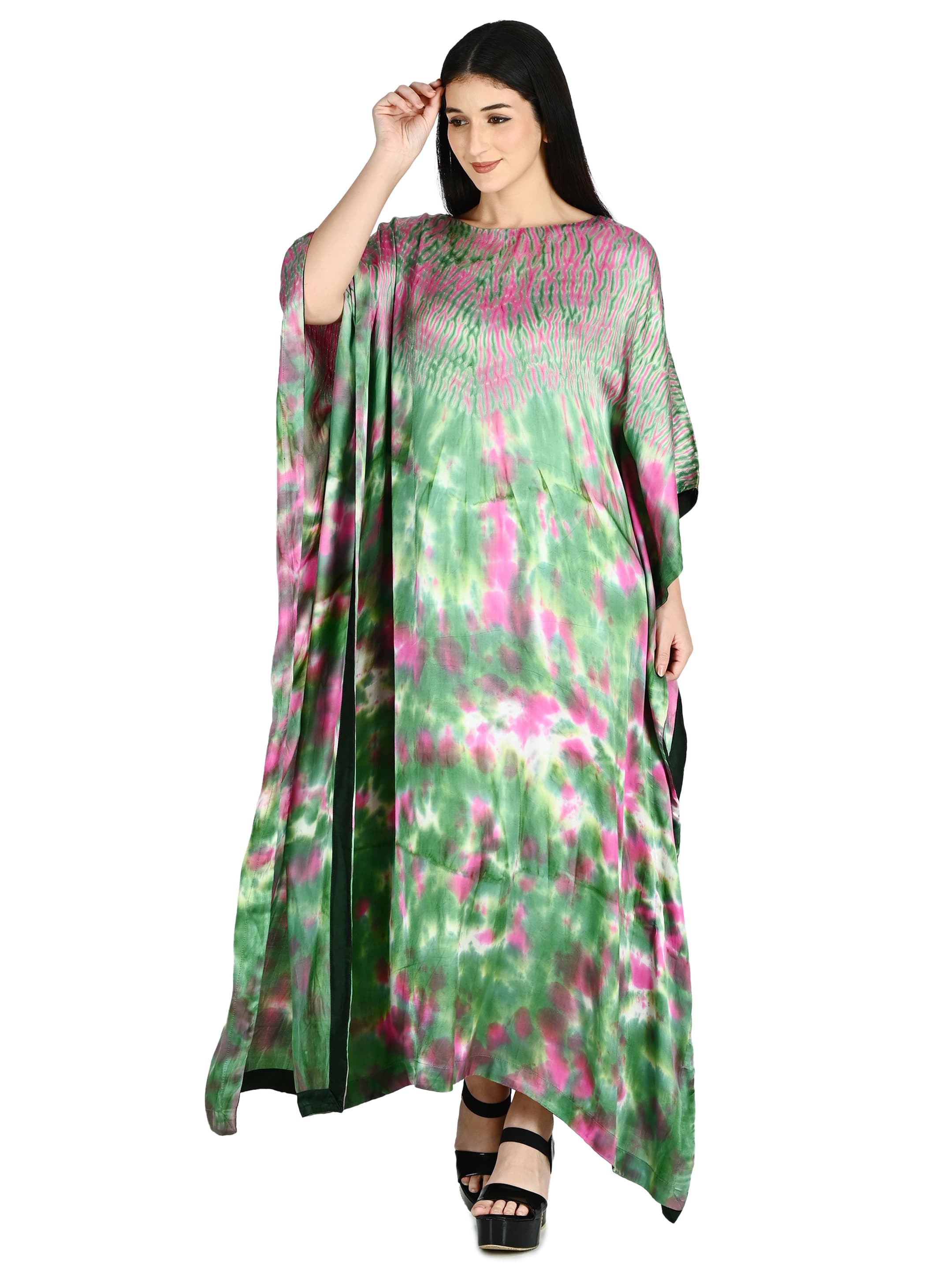 Emerald & Rose Tie-Dye Kaftan