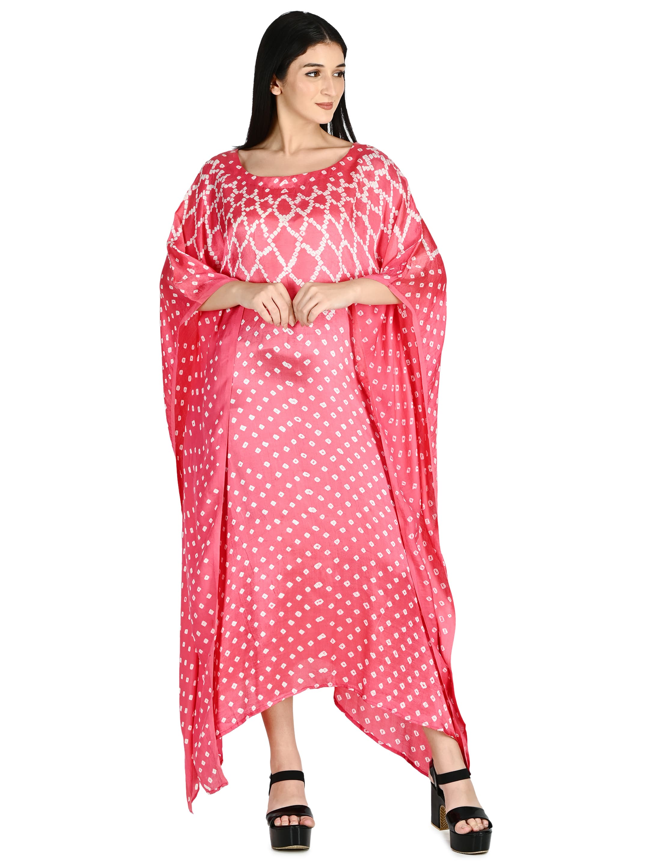 Rose Bandhani Kaftan