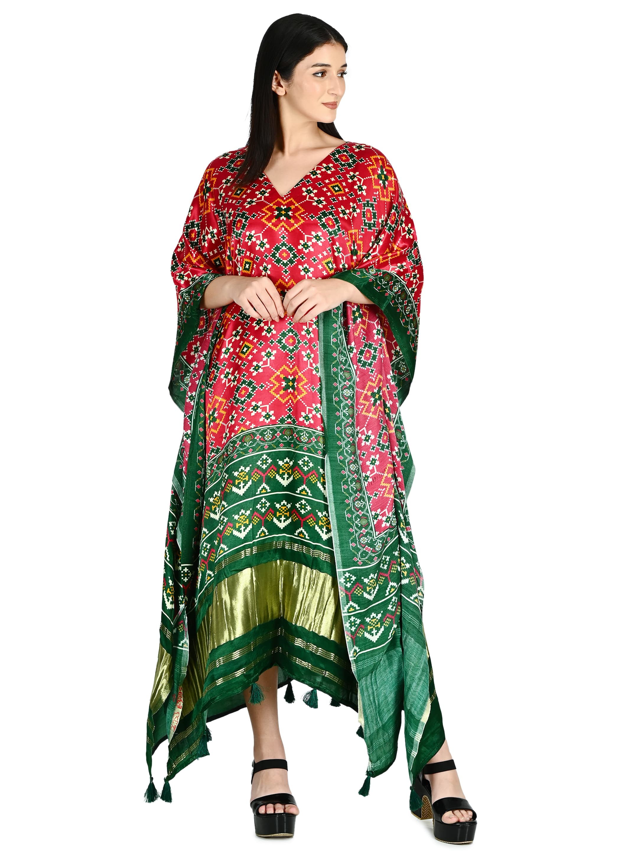 Pink Patola Kaftan with Fringe