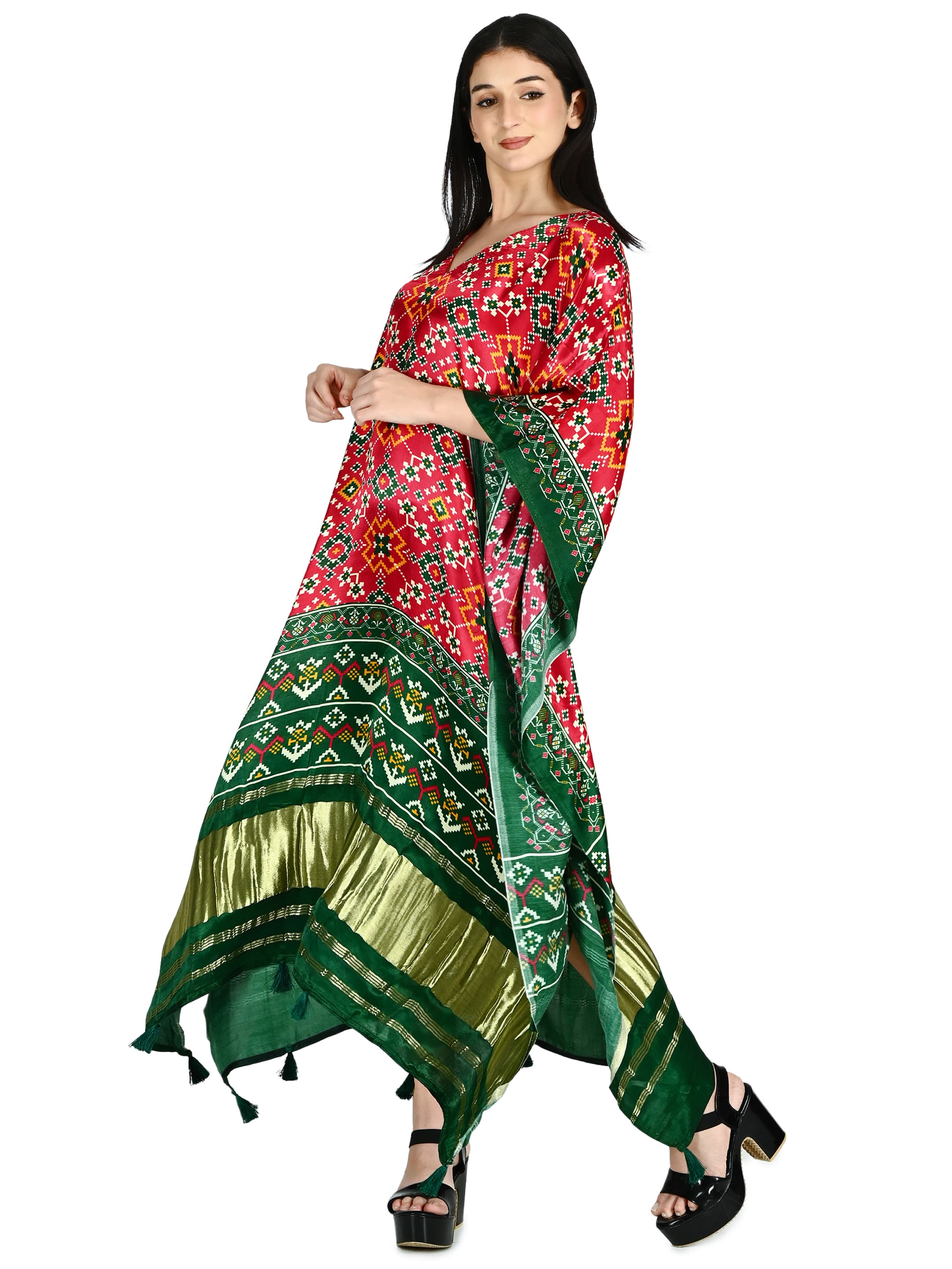 Pink Patola Kaftan with Fringe 2