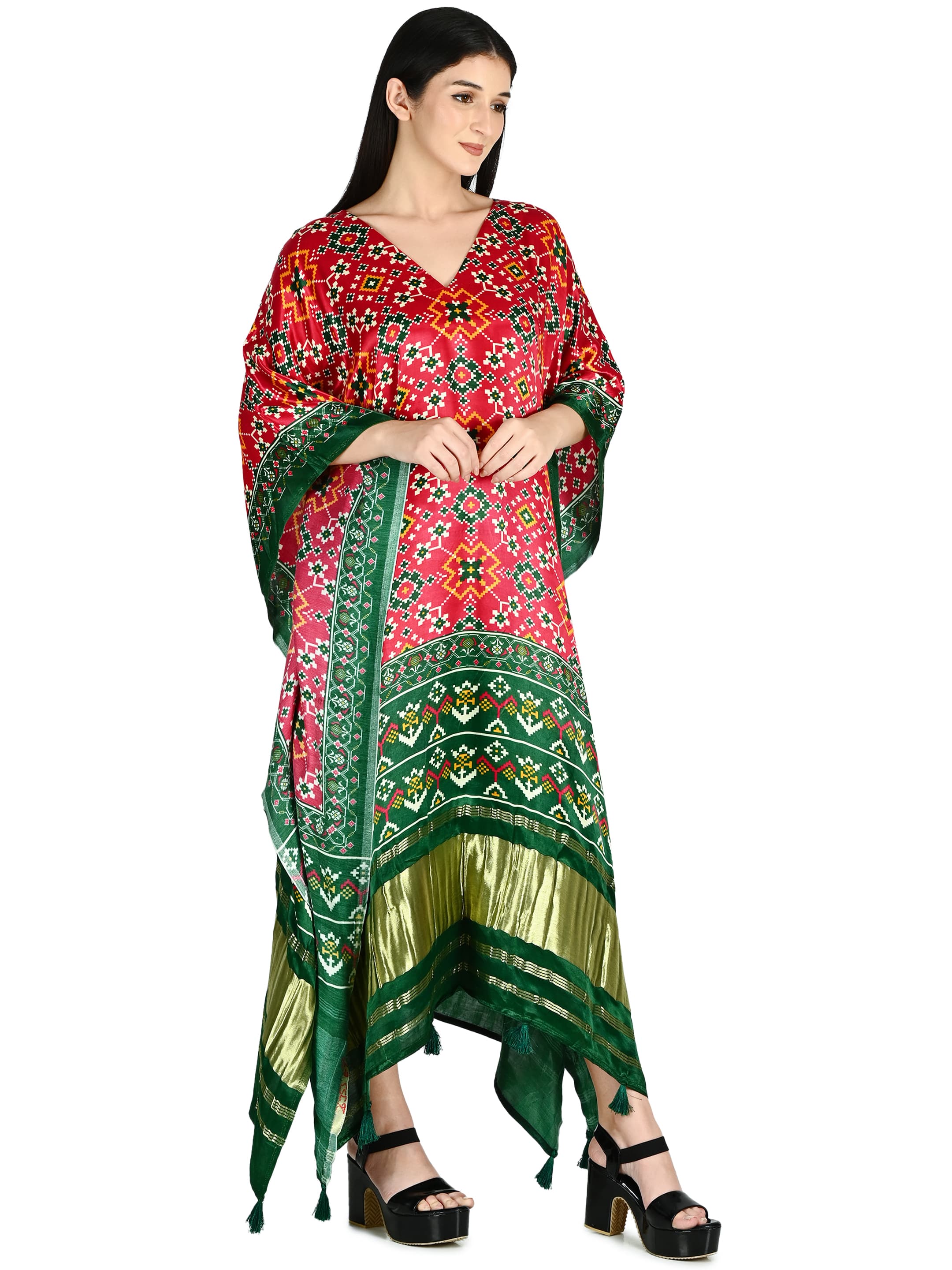 Pink Patola Kaftan with Fringe 3