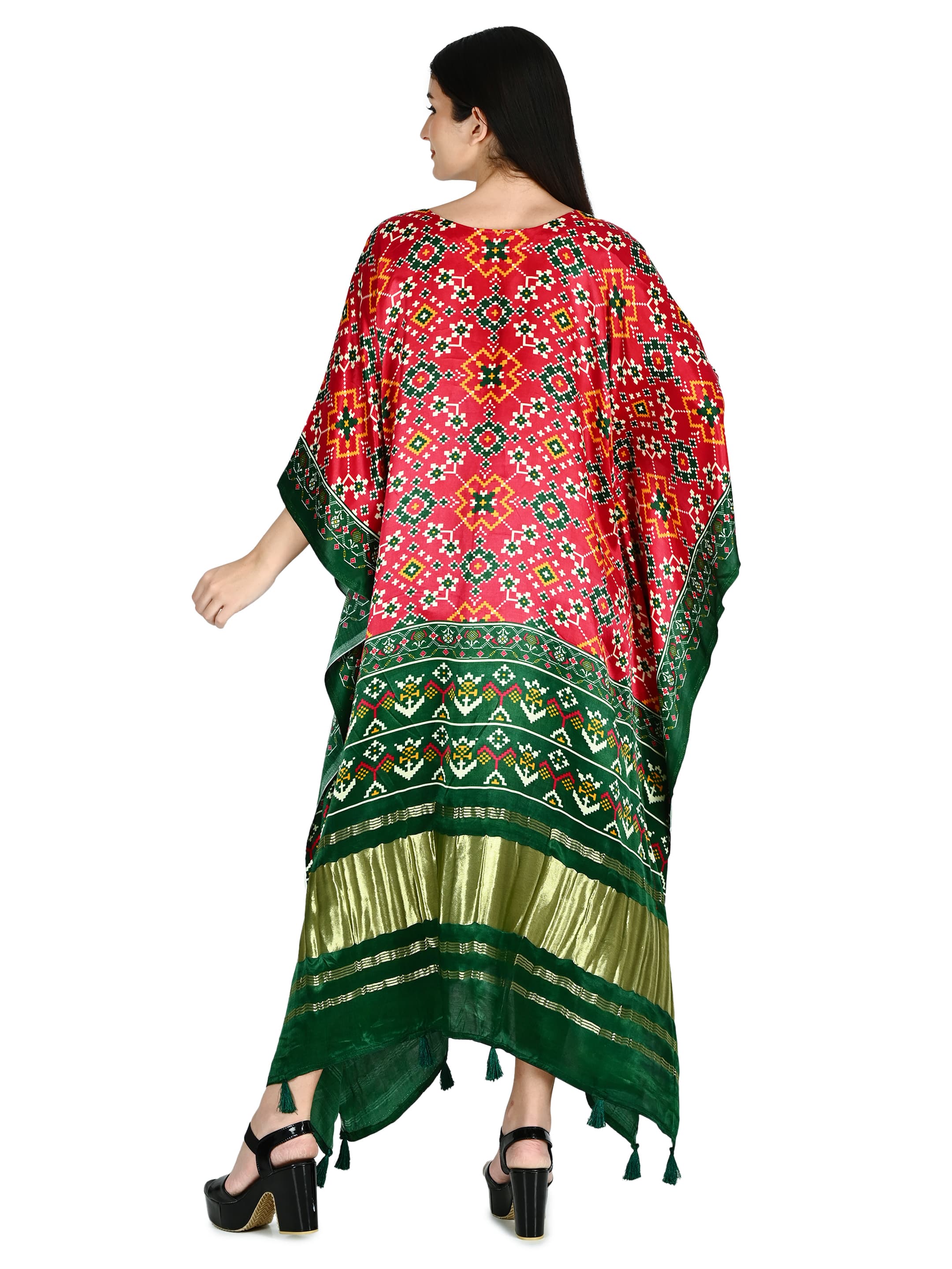 Pink Patola Kaftan with Fringe 4