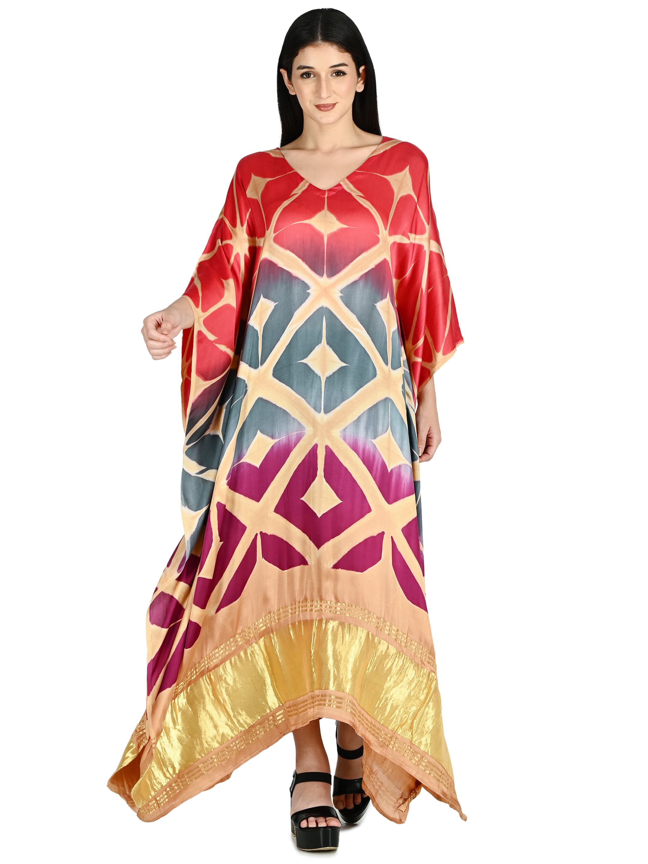 Crimson Geometric Shibori Kaftan