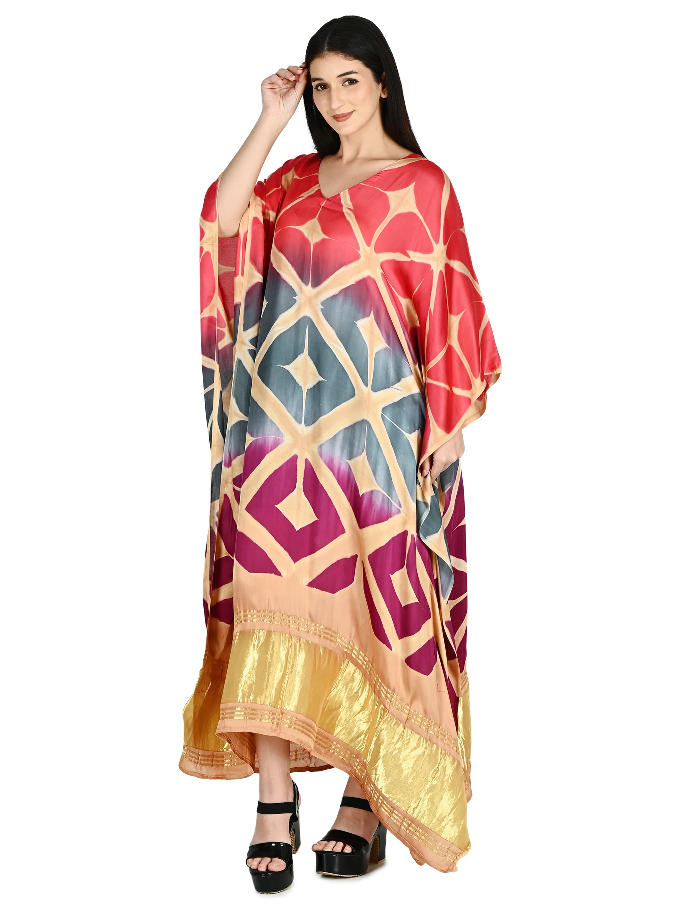 Crimson Geometric Shibori Kaftan 2