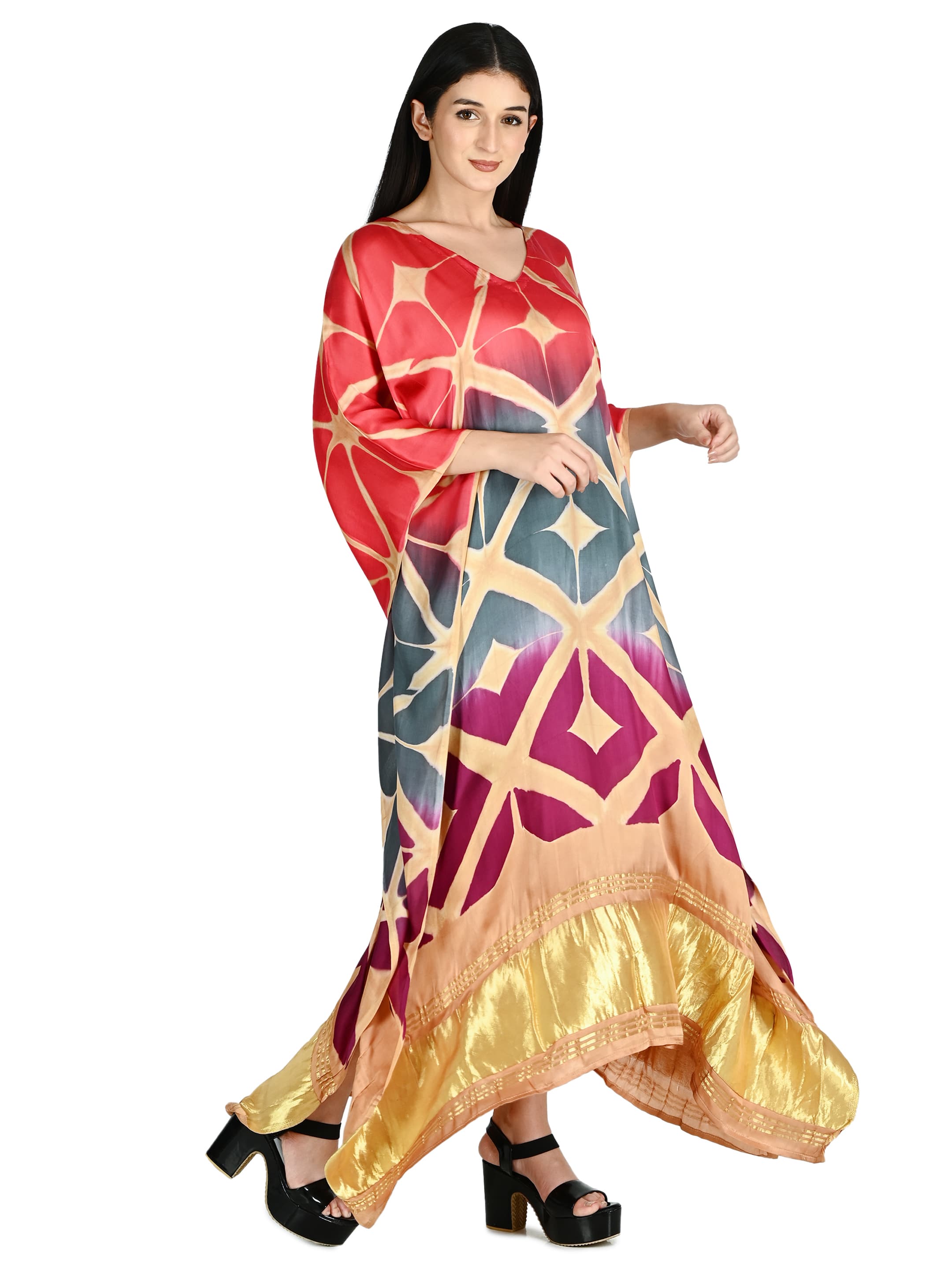 Crimson Geometric Shibori Kaftan 3