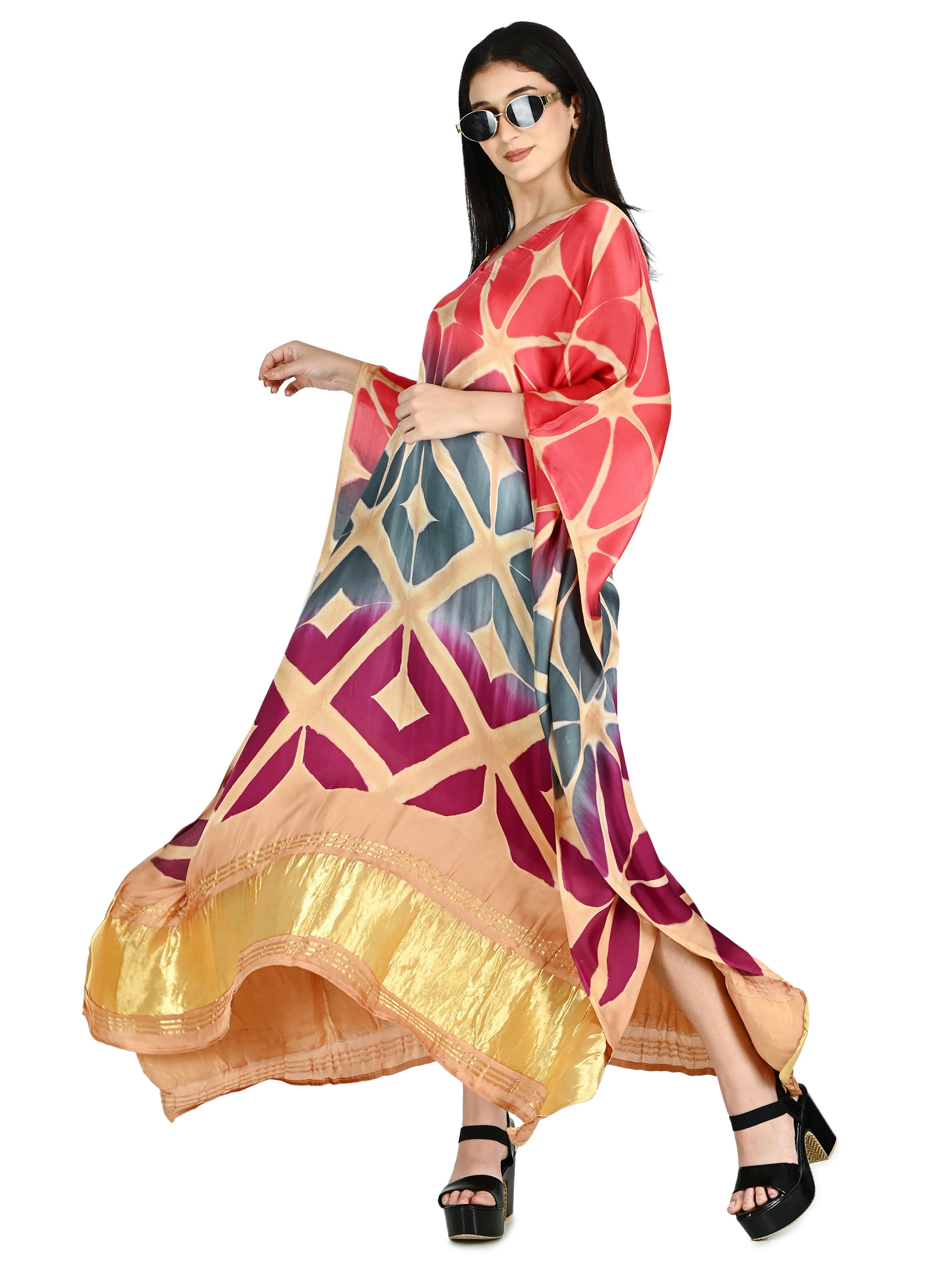 Crimson Geometric Shibori Kaftan 4