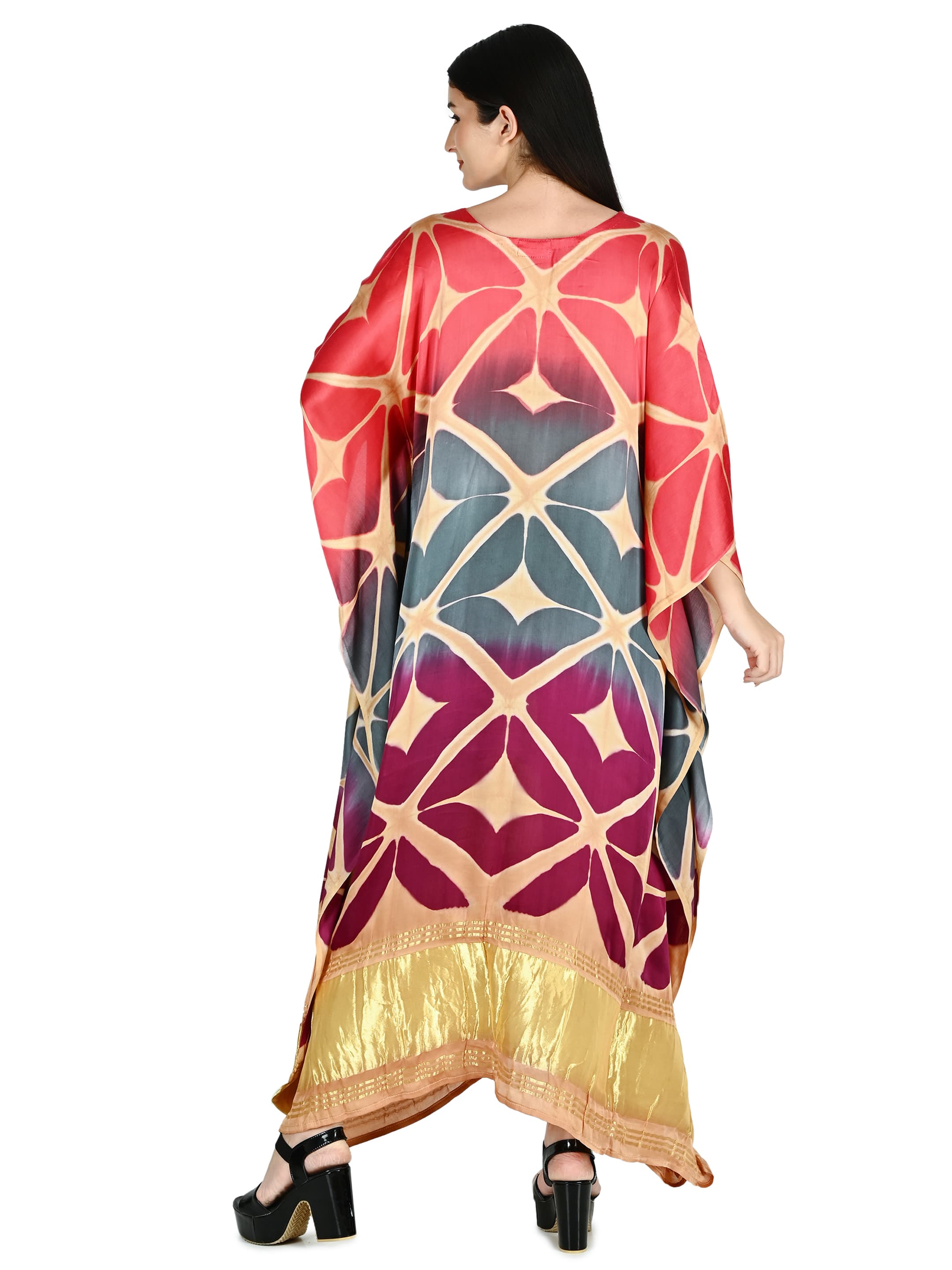 Crimson Geometric Shibori Kaftan 5