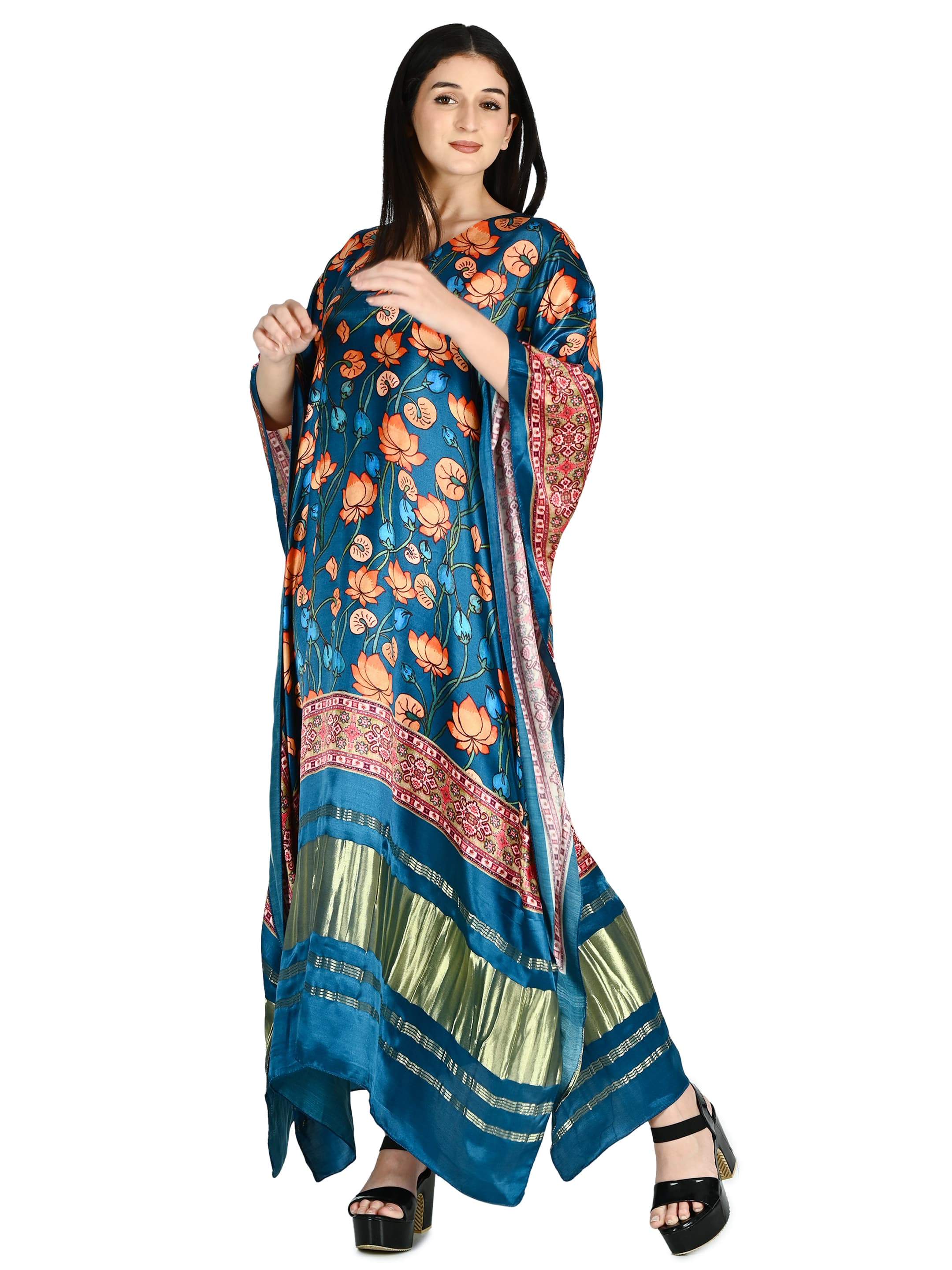 Teal Lotus Blossom Kaftan 2