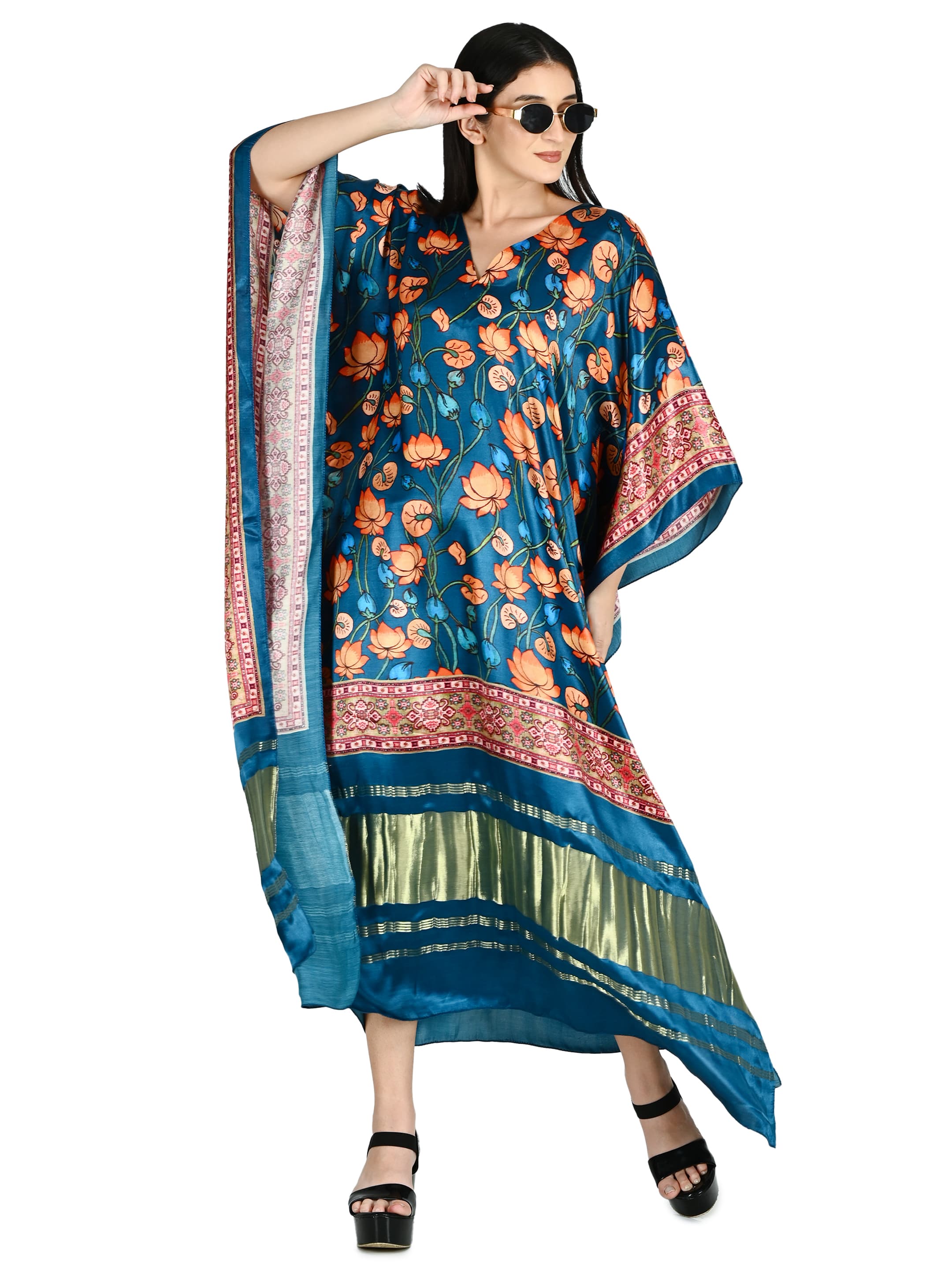 Teal Lotus Blossom Kaftan 5