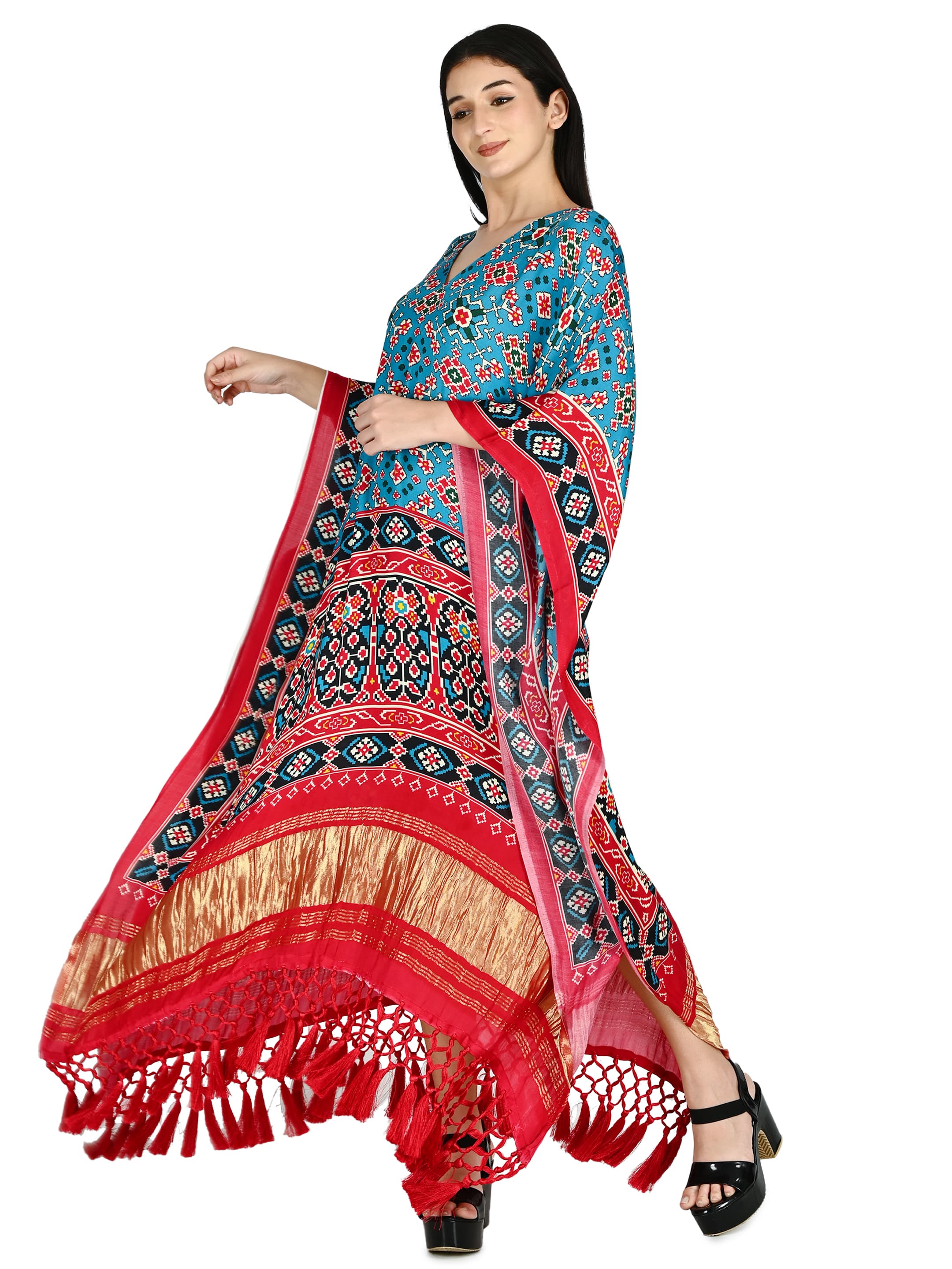 Teal Patola Fringe Kaftan 2