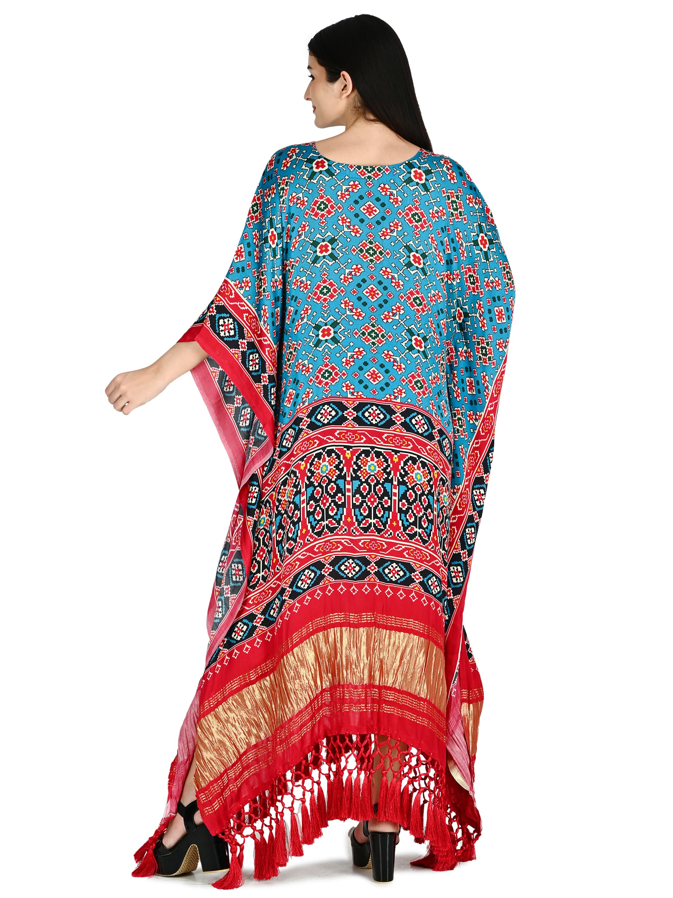Teal Patola Fringe Kaftan 4
