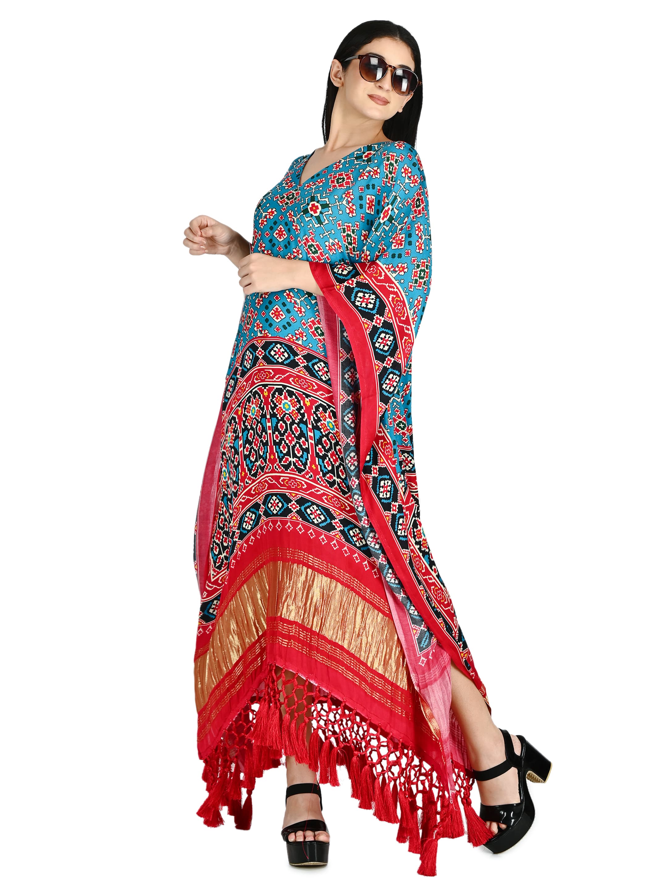 Teal Patola Fringe Kaftan 5
