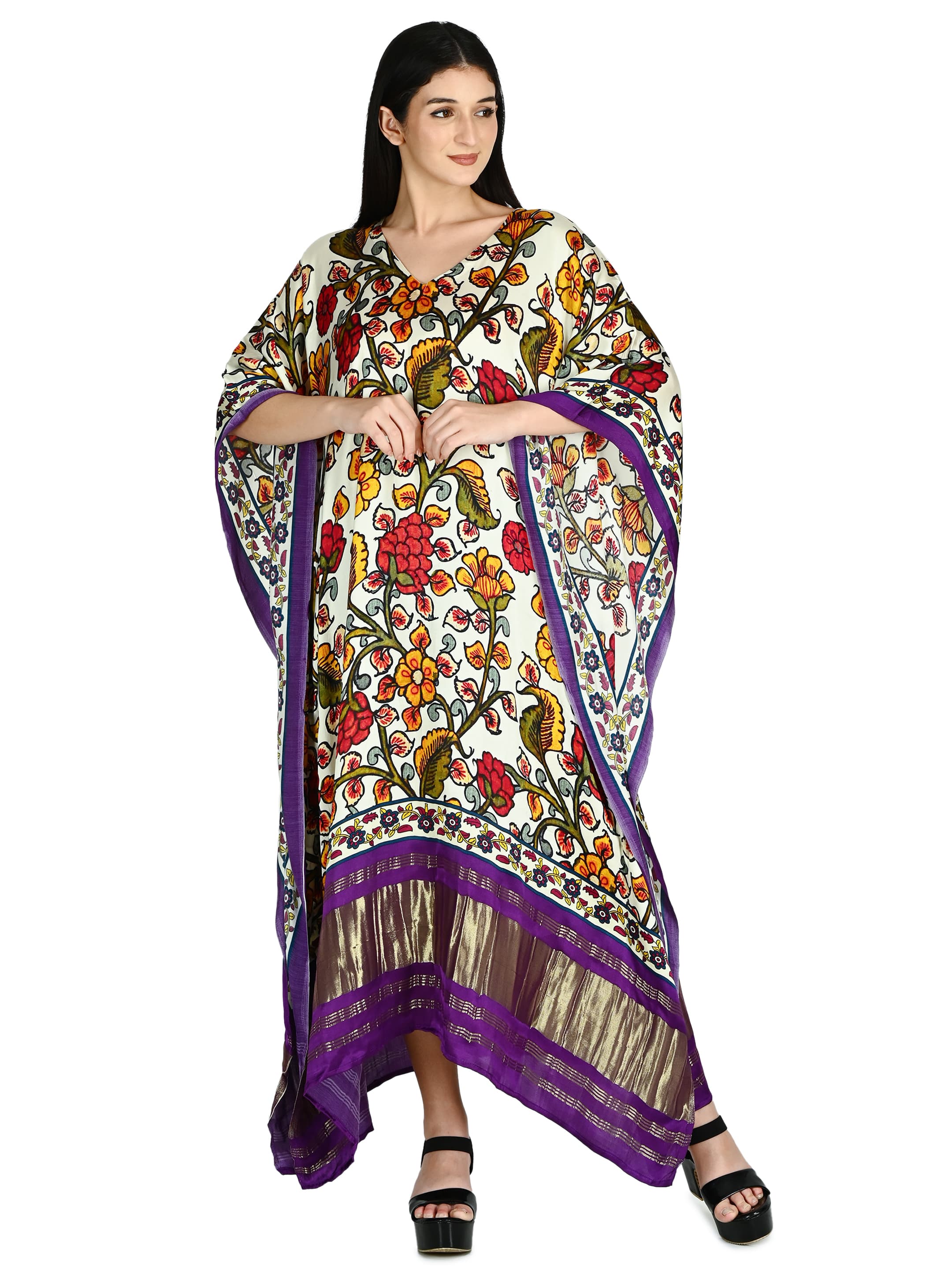 Ivory Kalamkari Floral Kaftan