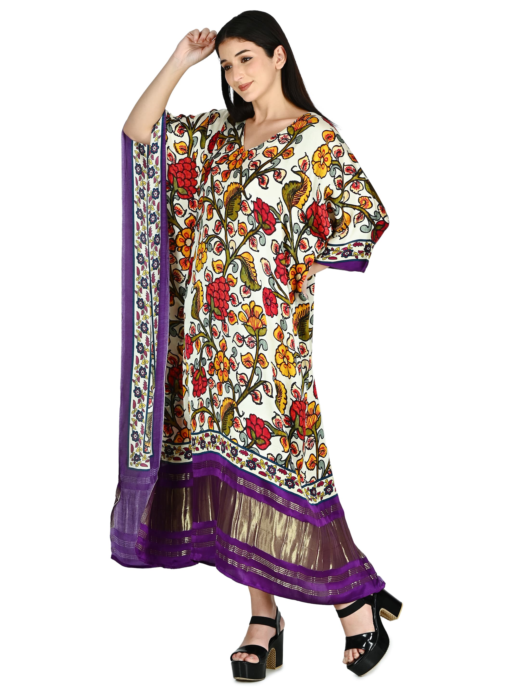 Ivory Kalamkari Floral Kaftan 2