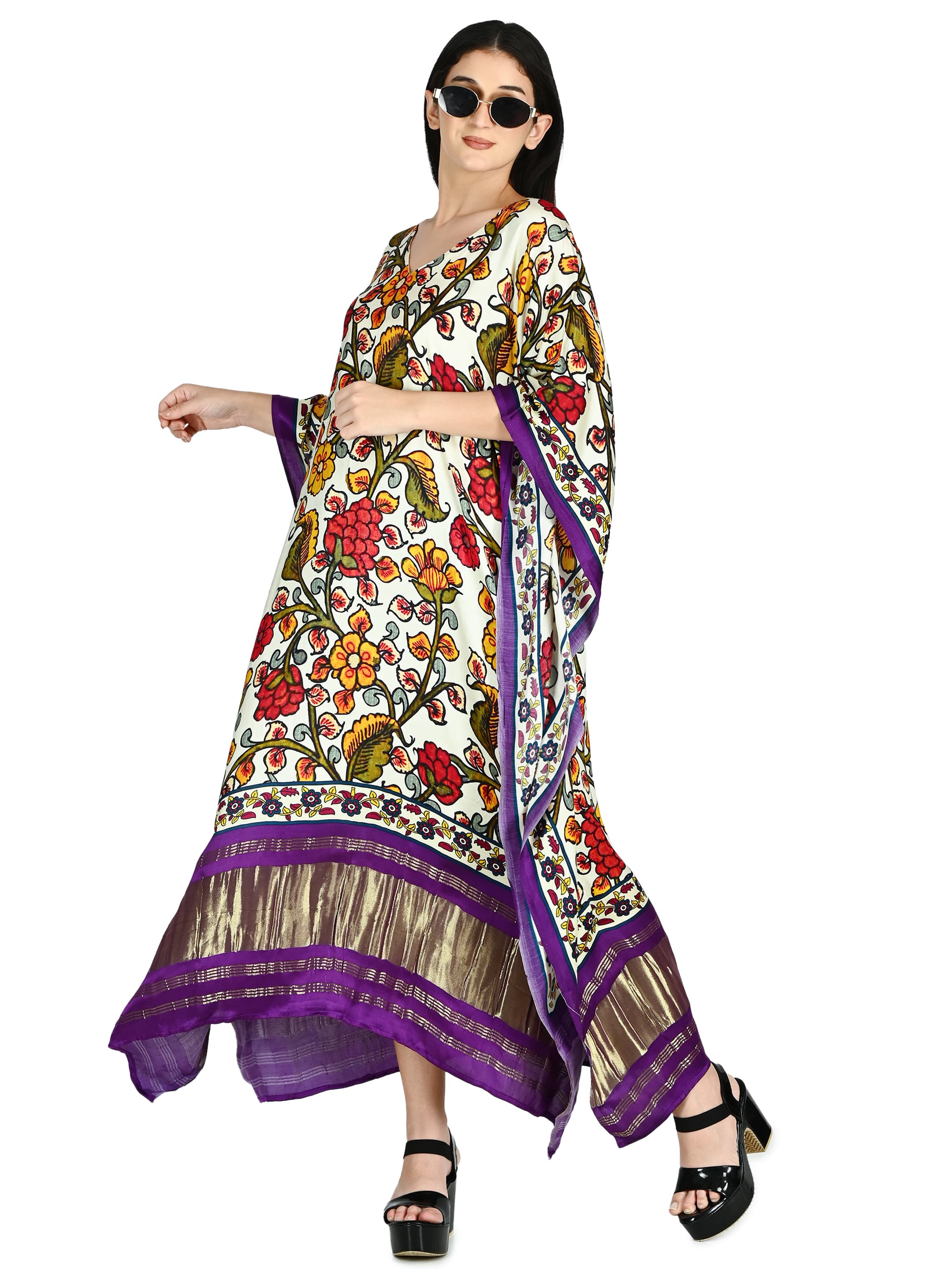 Ivory Kalamkari Floral Kaftan 5