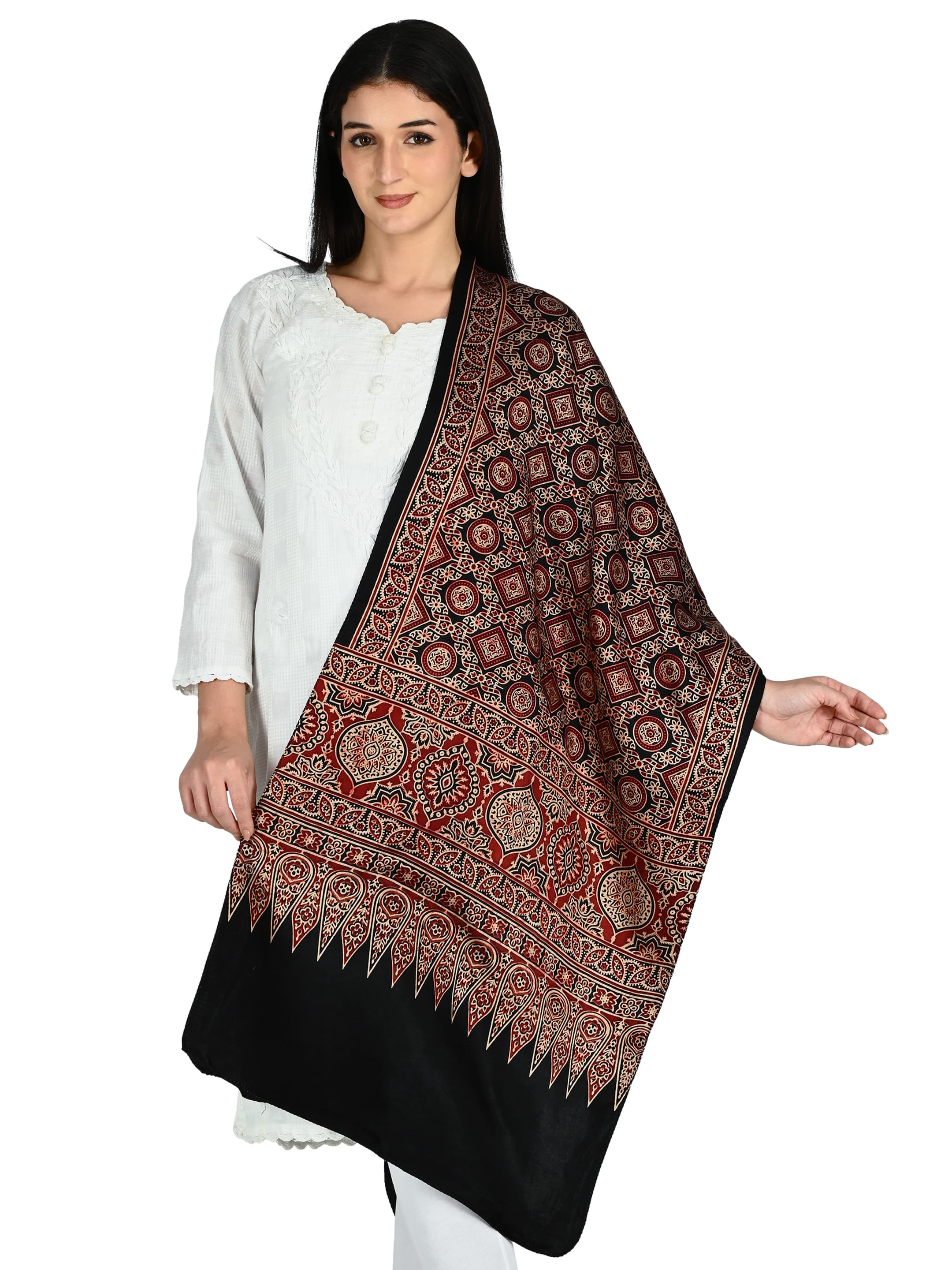 Black & Red Ajrakh mens scarf 2