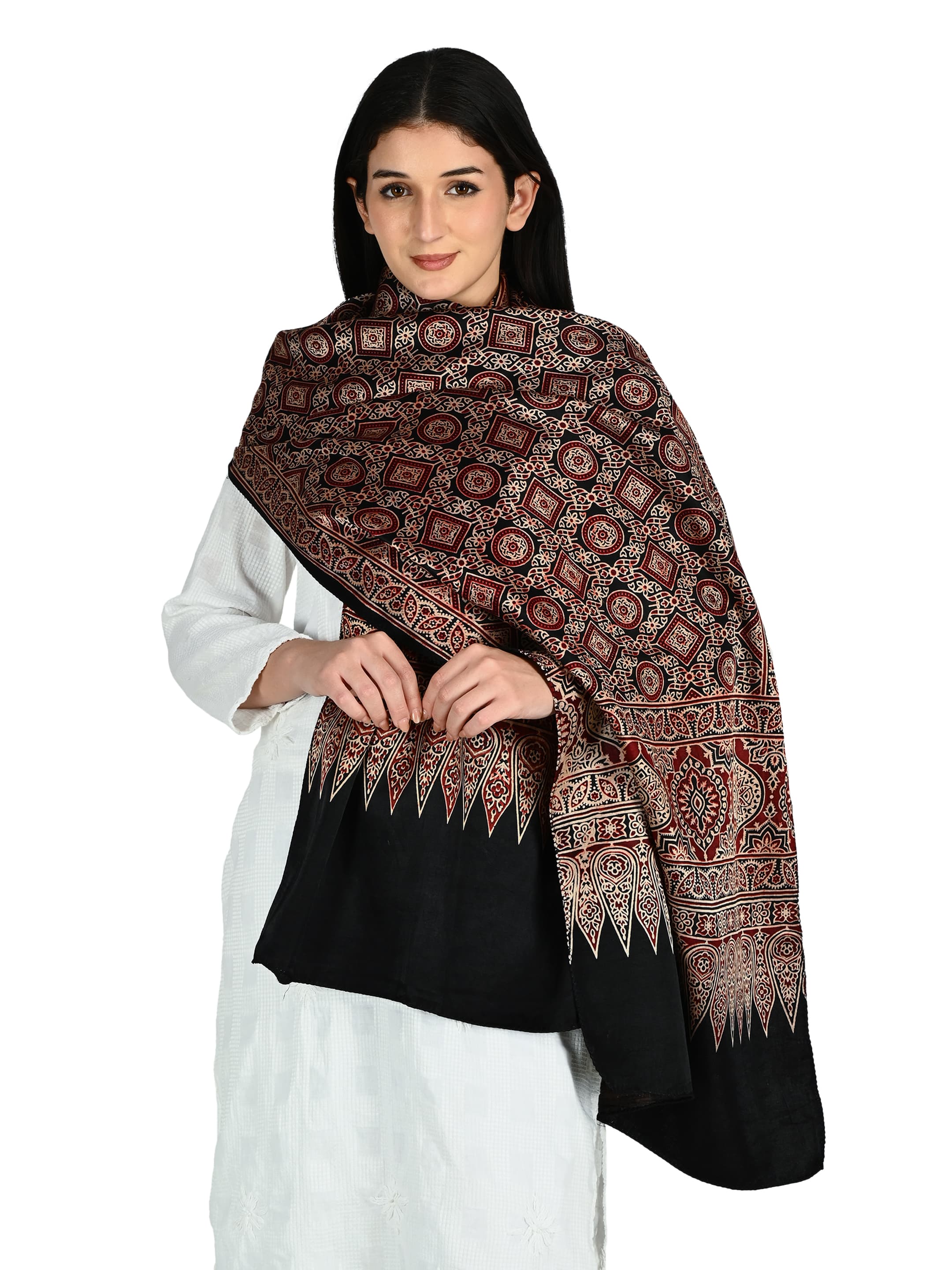 Black & Red Ajrakh mens scarf 3