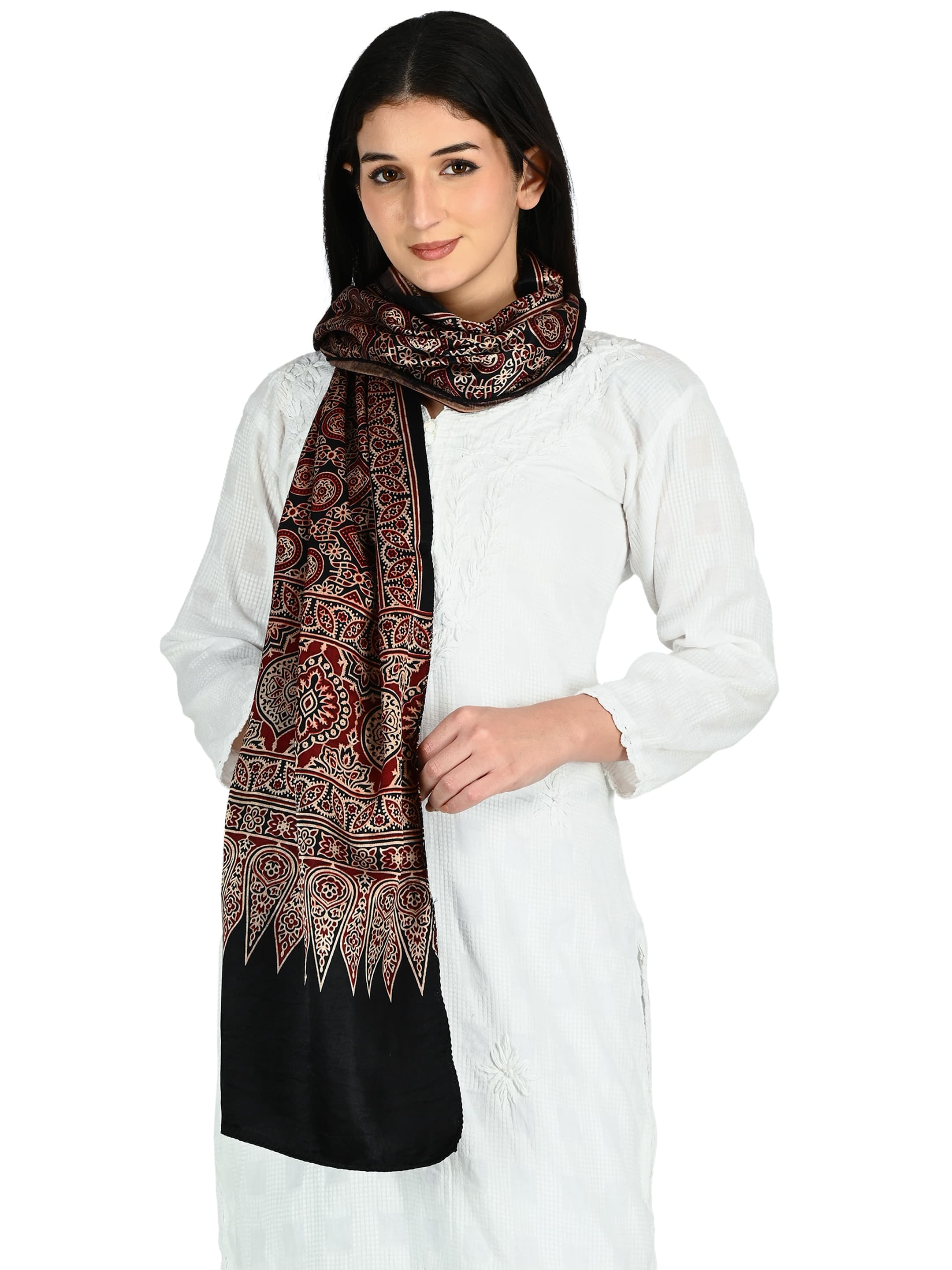 Black & Red Ajrakh mens scarf 4