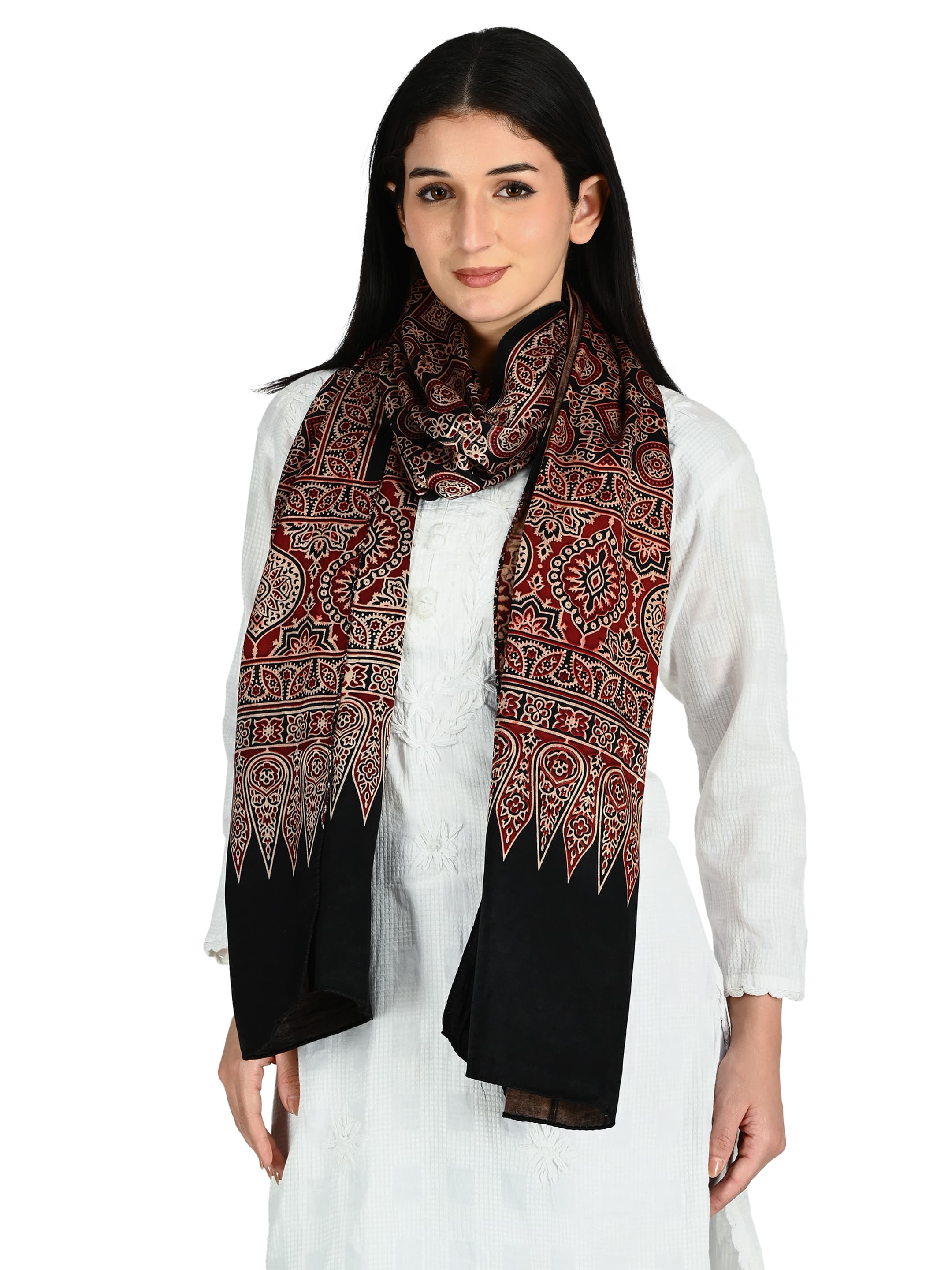 Black & Red Ajrakh mens scarf 5