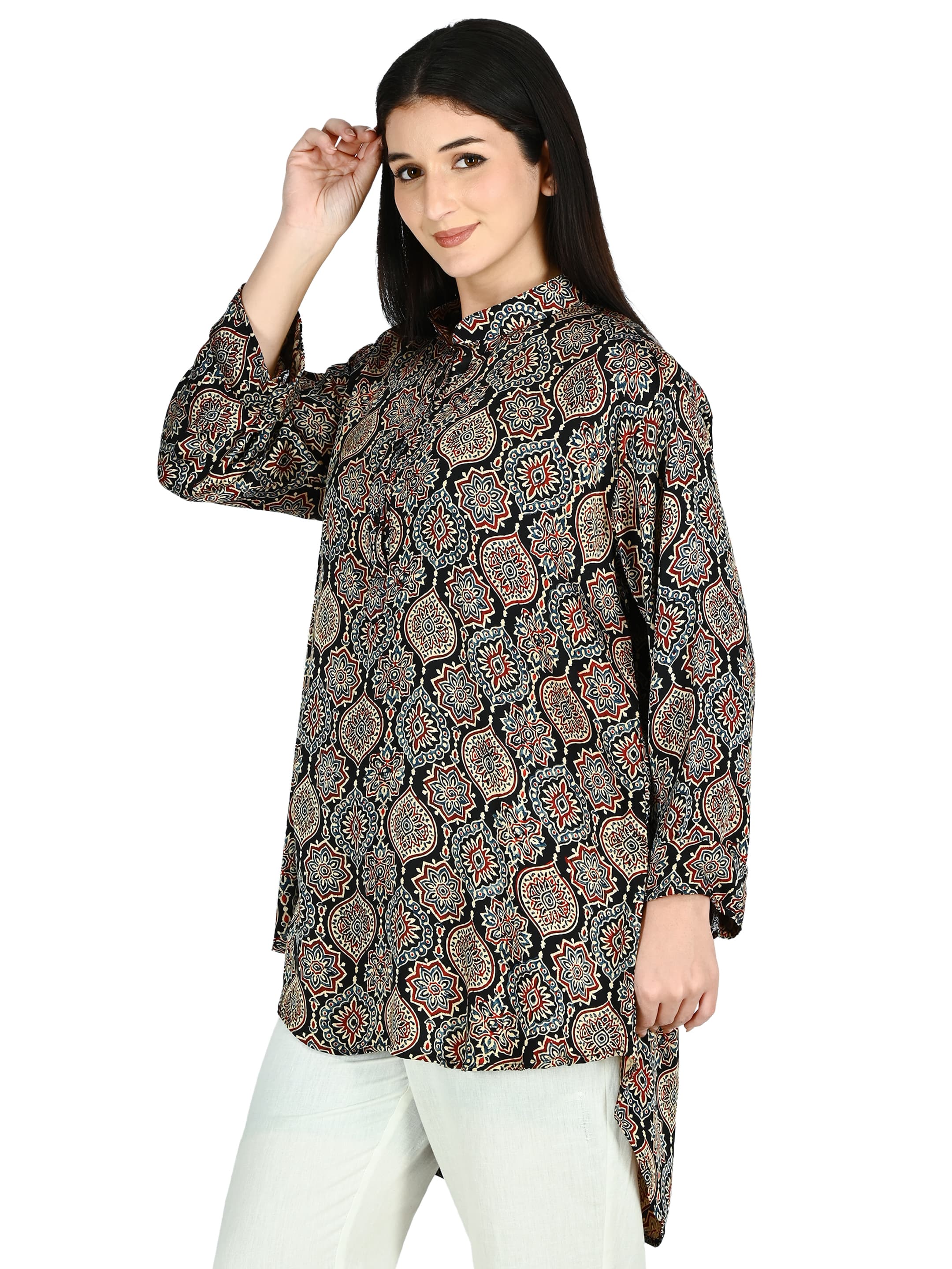 Black Ajrakh Mandarin Tunic 2
