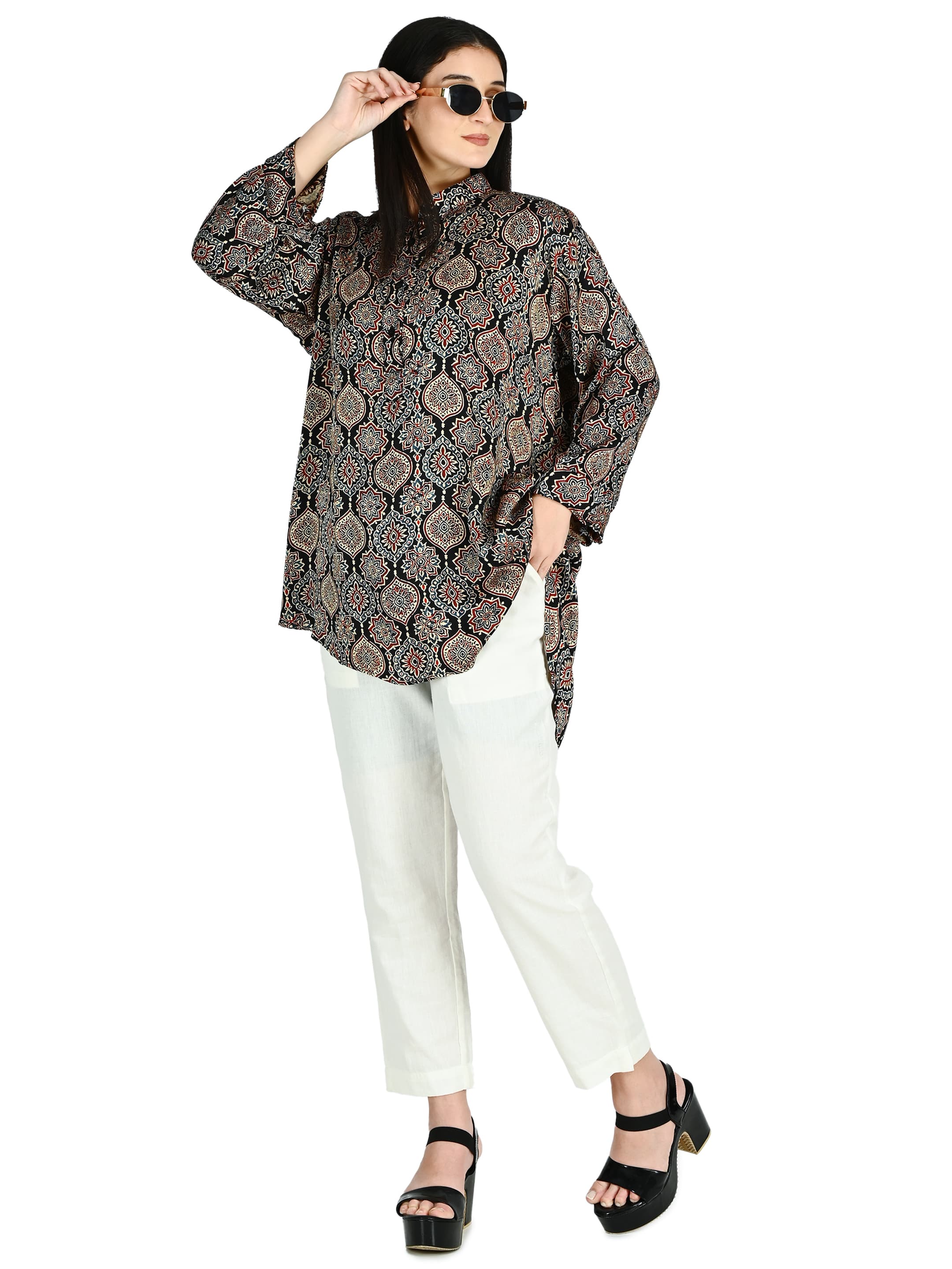 Black Ajrakh Mandarin Tunic 5
