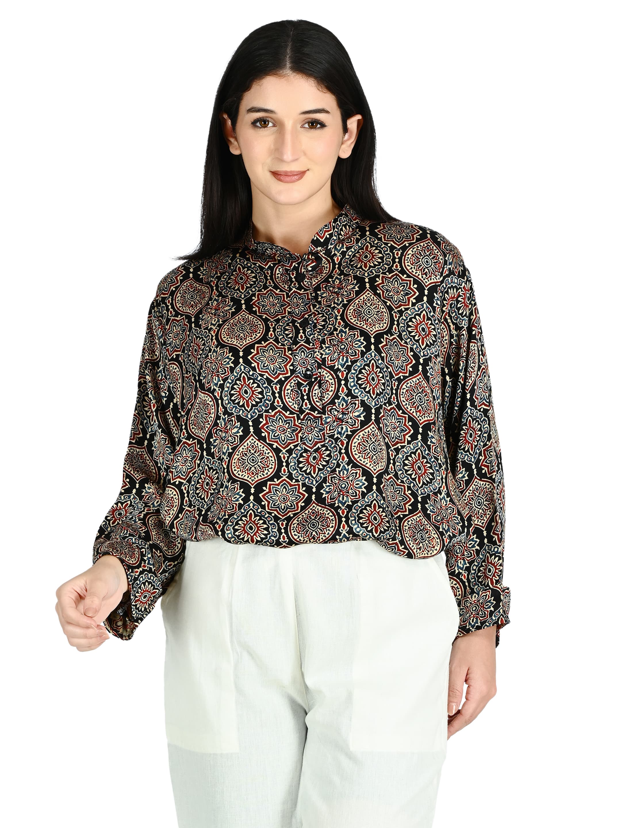 Black Ajrakh Mandarin Tunic 6