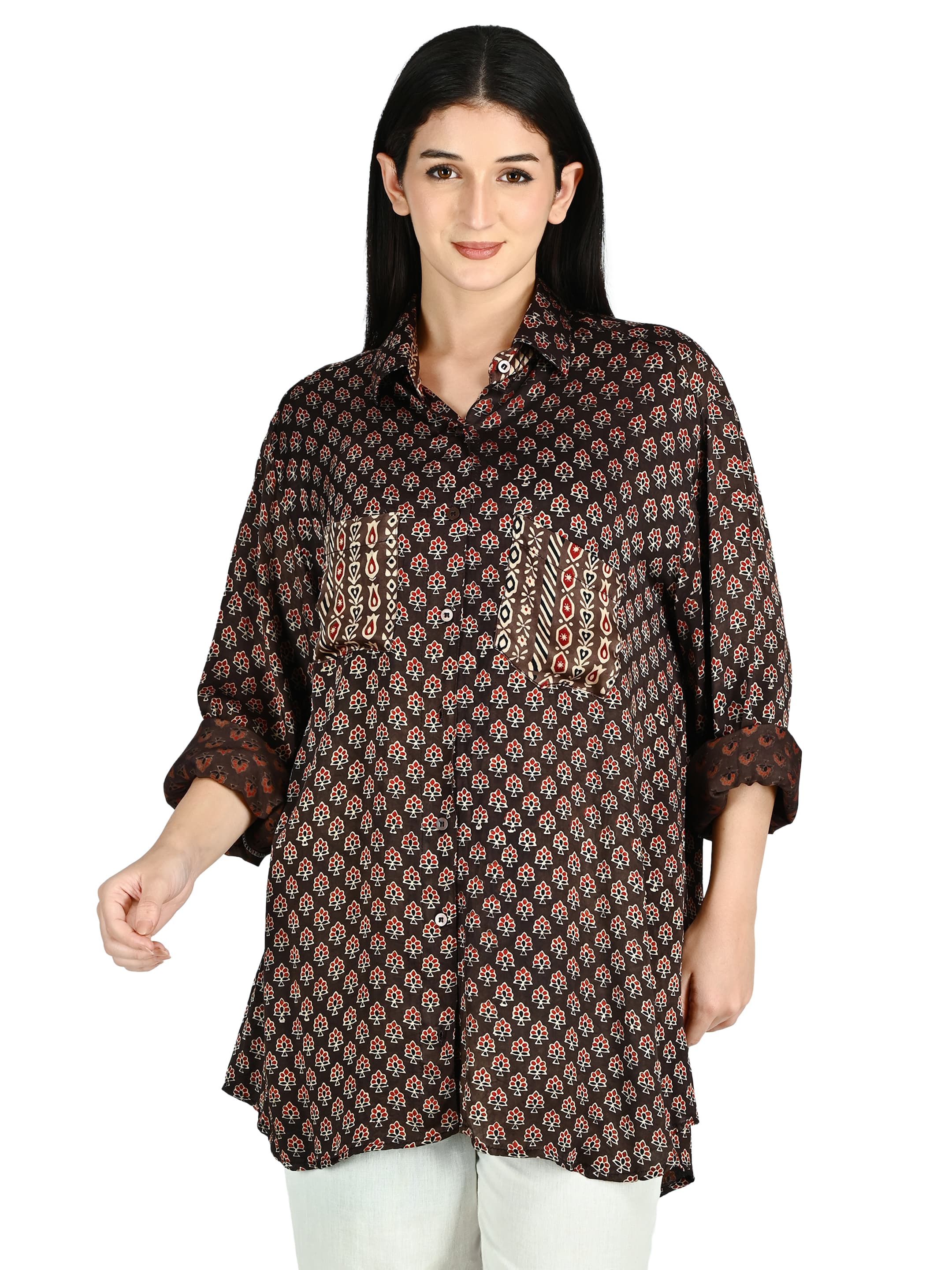 Chocolate Ajrakh Pocket Tunic