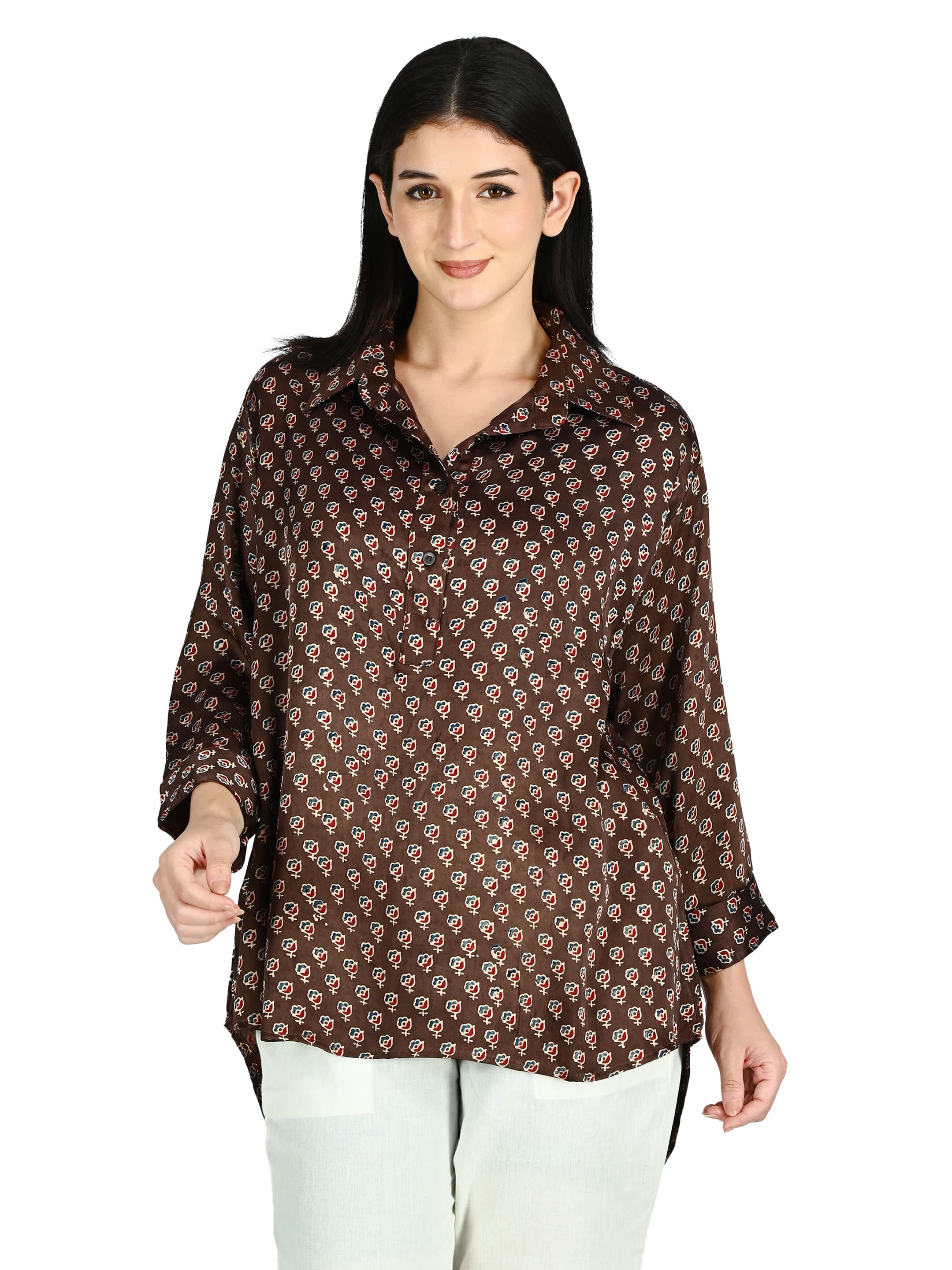 Dark Brown Ajrakh Circle Tunic