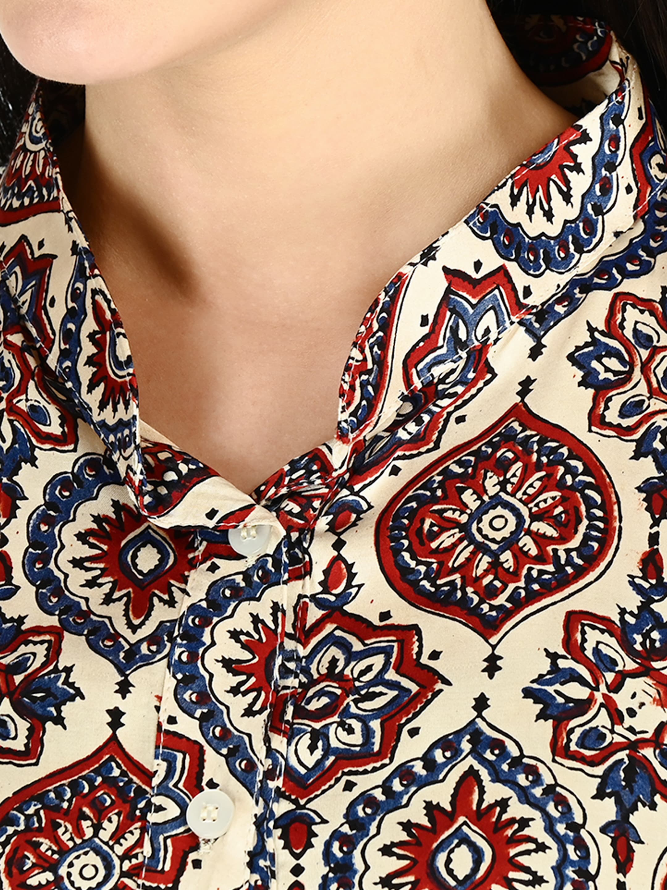 Cream & Red Ajrakh Mandarin Tunic 4