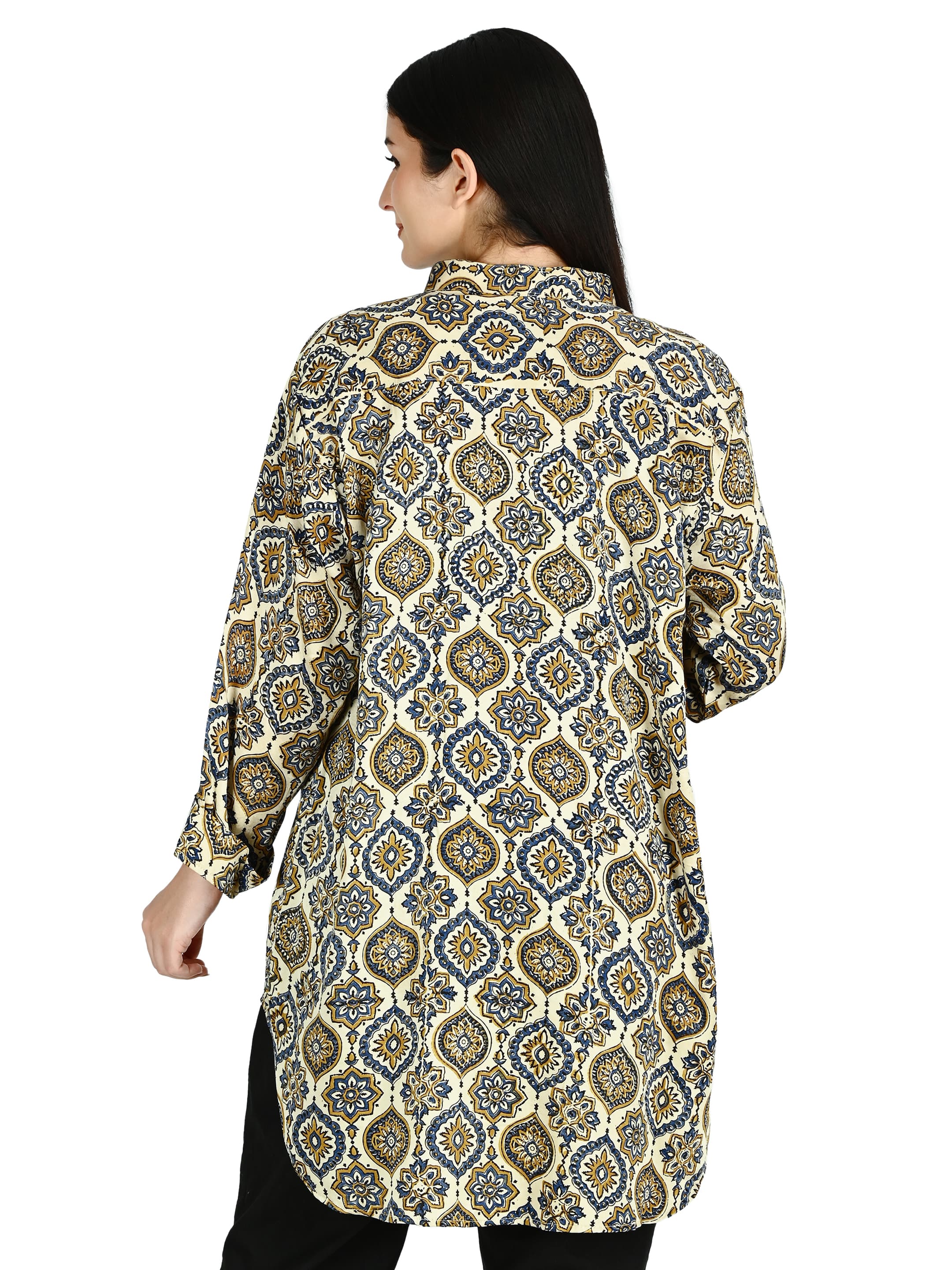 Cream Ajrakh Ogee Mandarin Tunic 3