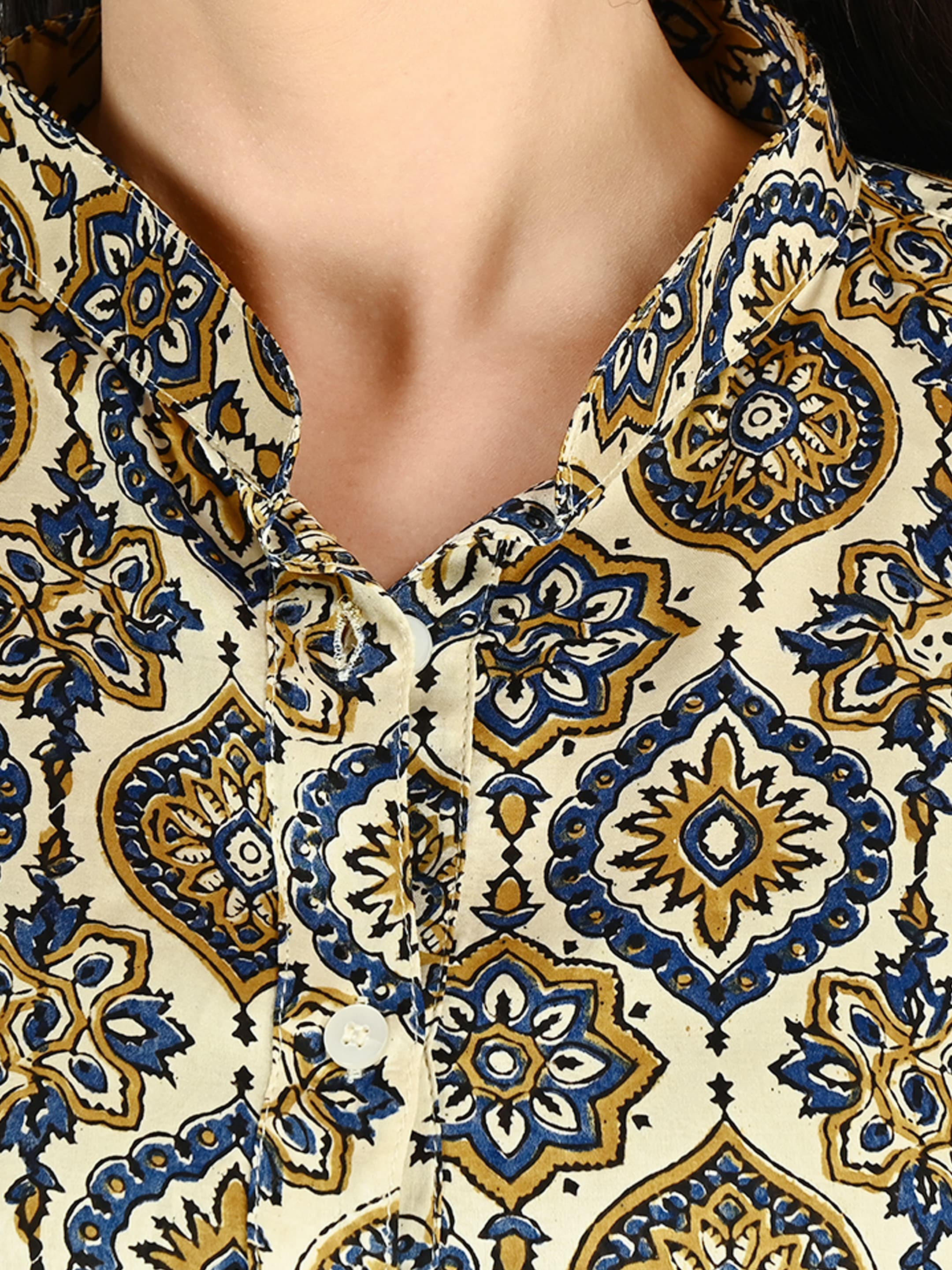 Cream Ajrakh Ogee Mandarin Tunic 4